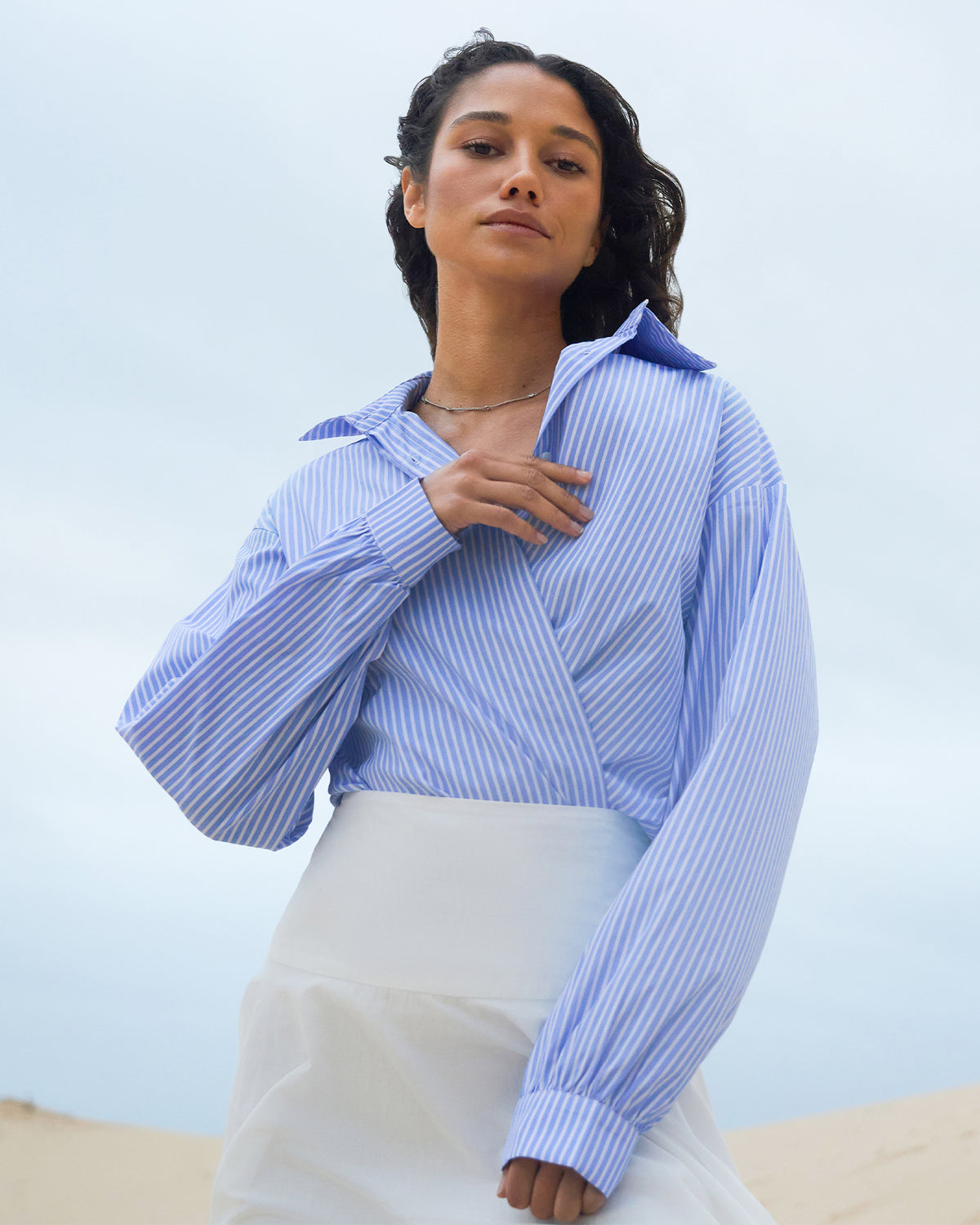 Piper Stripe Shirt in blue ivory — alternate view