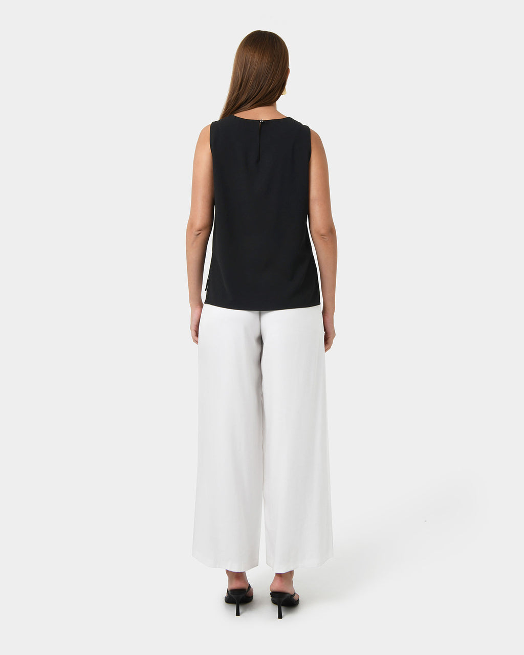 Tess Round Neck Top in black — back view