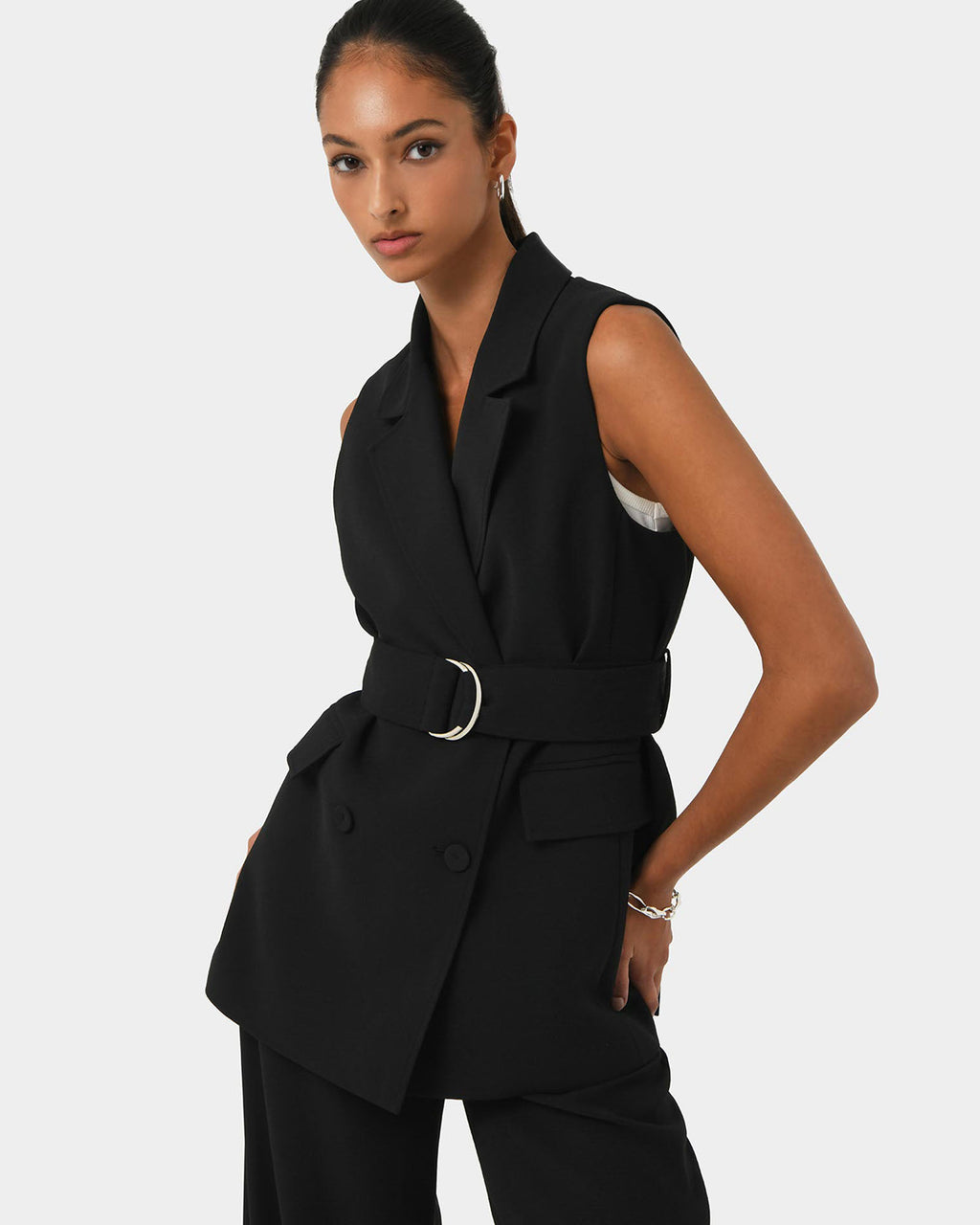 Rumy Double Breasted Vest in black — side view