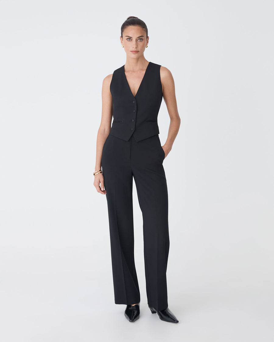Eve Classic Two Tone Vest in black — full-length view