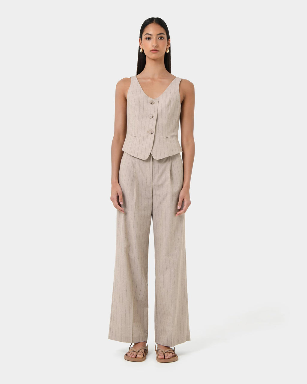 Ria Stripe Cotton Blend Vest — view 1