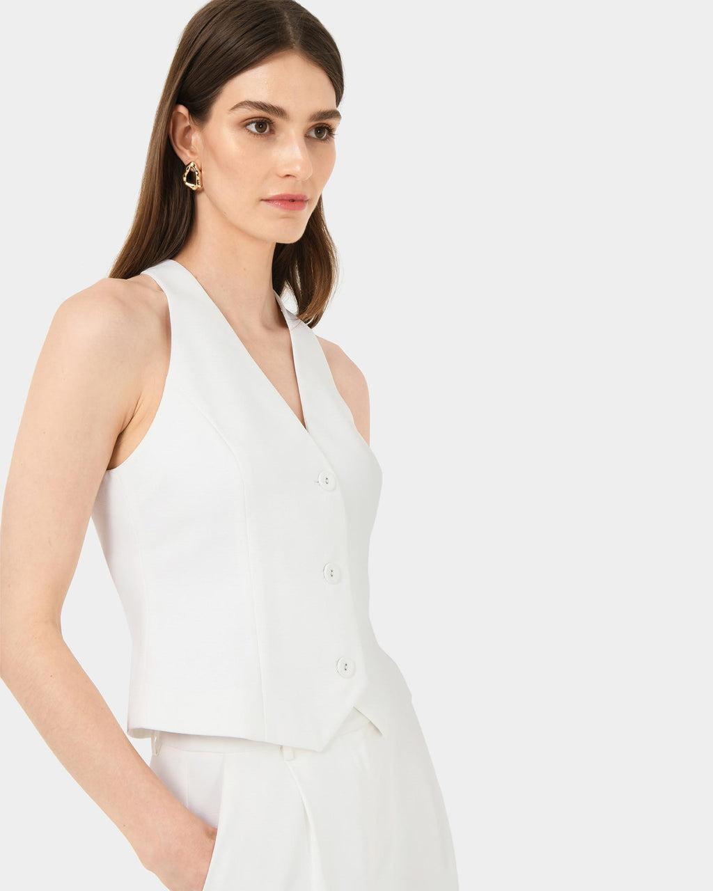 Lexee Tailored Vest in ivory — side view