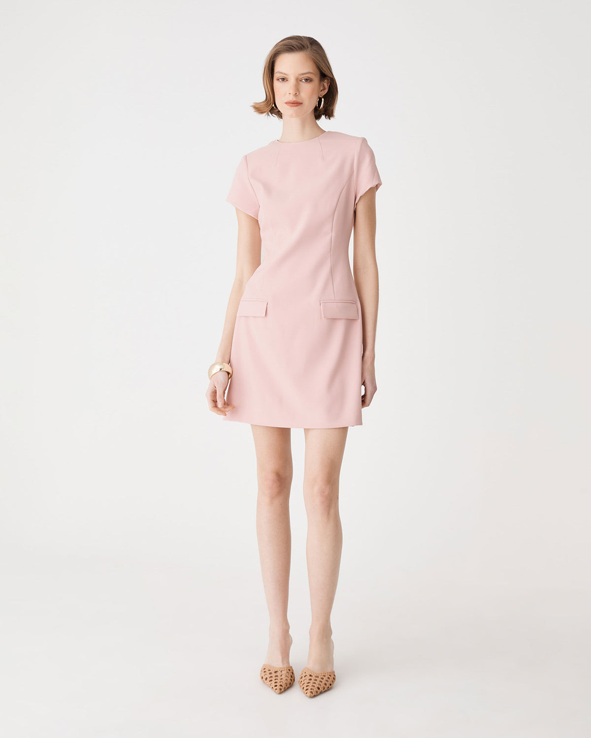 Hannah Tailored Mini Dress in shell pink — full-length view