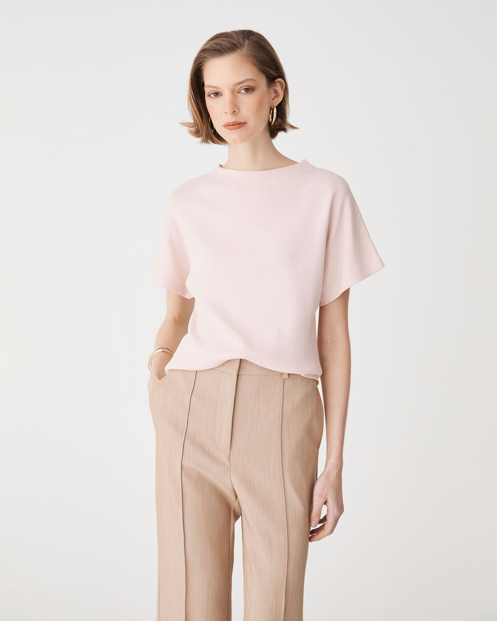Jemma Relaxed Knit Top in blush pink — fabric detail
