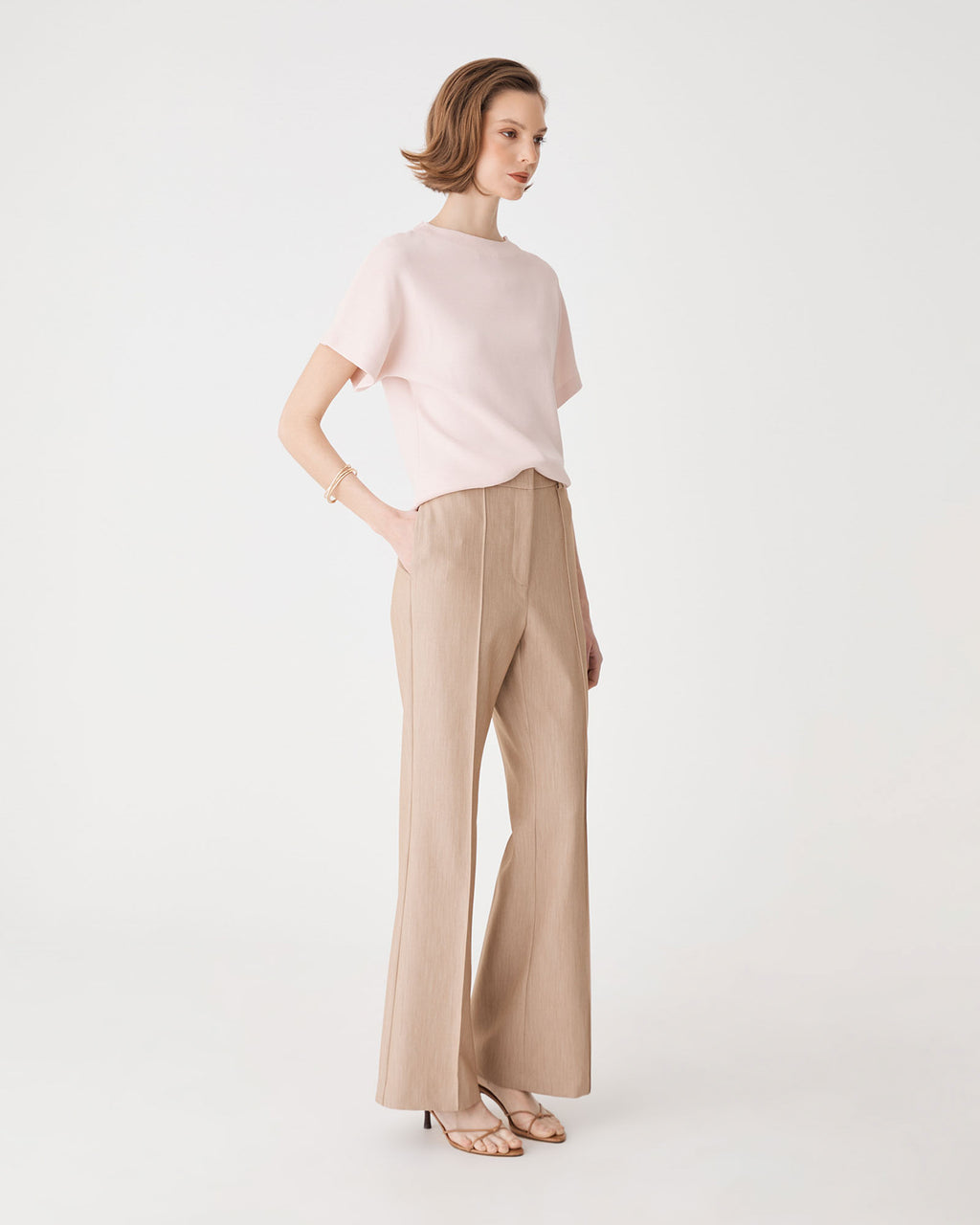 Jemma Relaxed Knit Top in blush pink — side view 2