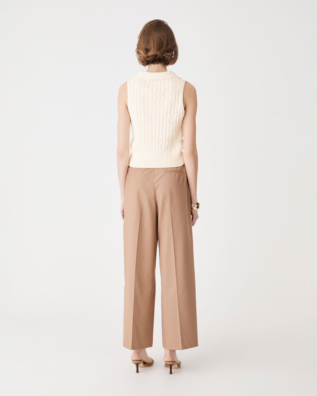 Erin Collared Cable Knit Top in cream — back view