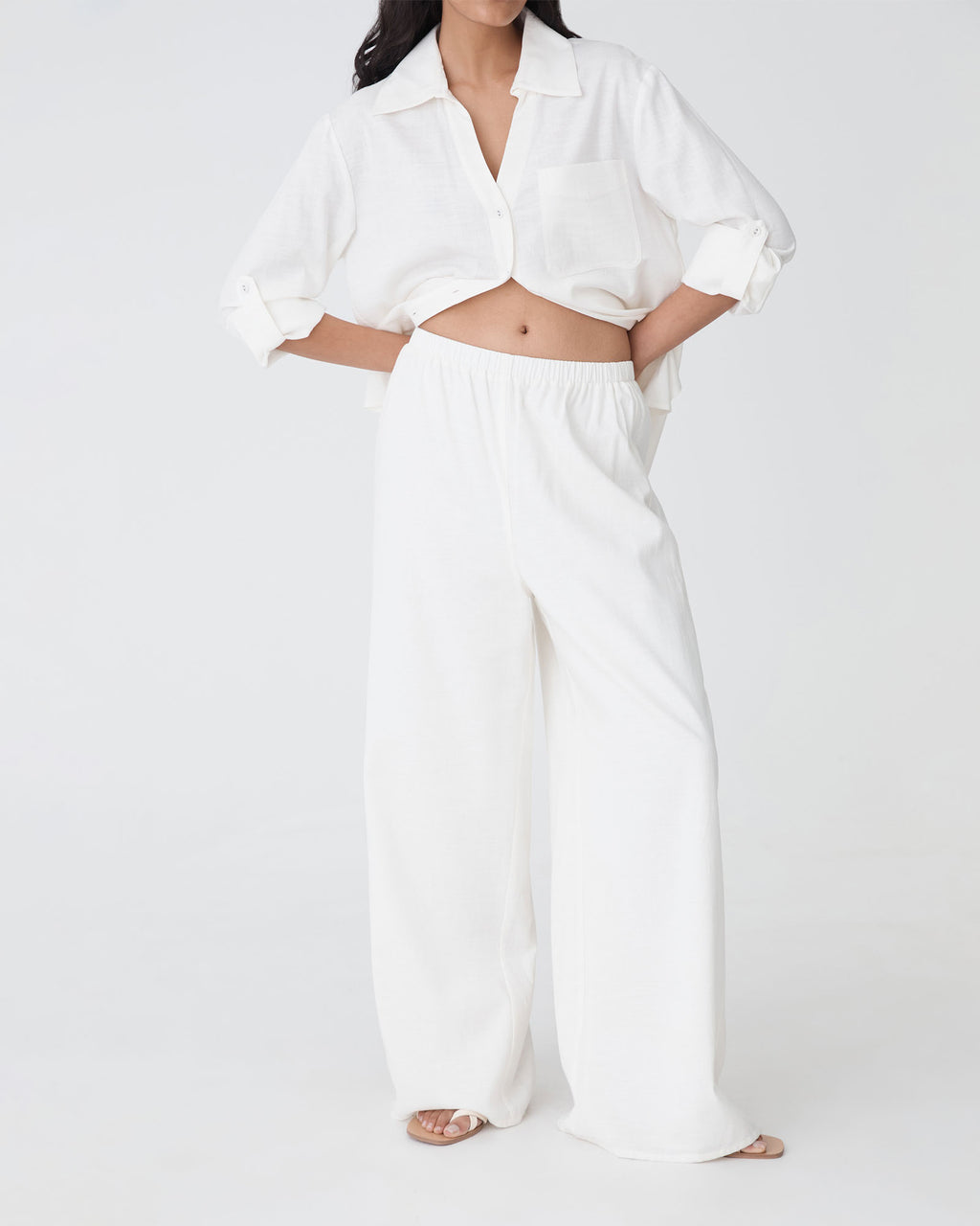 Jazie Tencel Linen Pants in ivory — close-up view