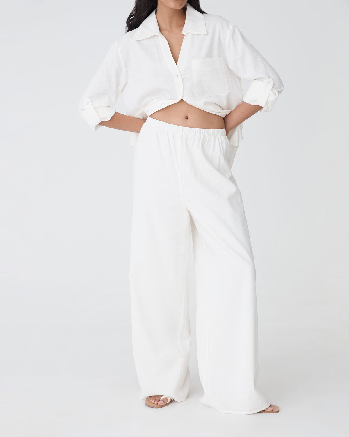 Jazie Tencel Linen Pants in ivory — close-up view