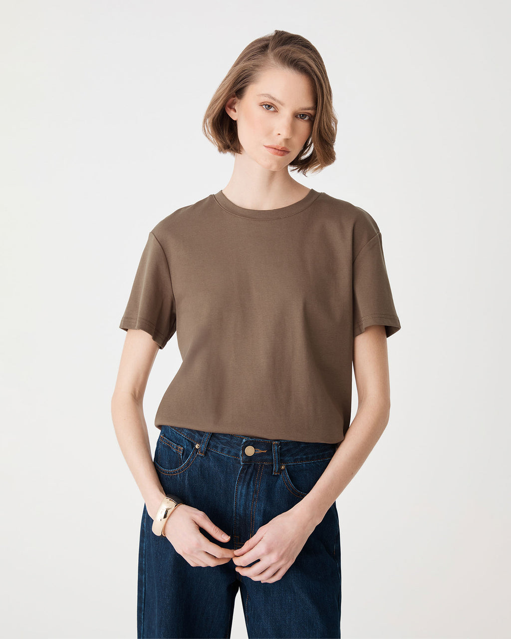 May Relaxed Cotton T-shirt in mocha — close-up view