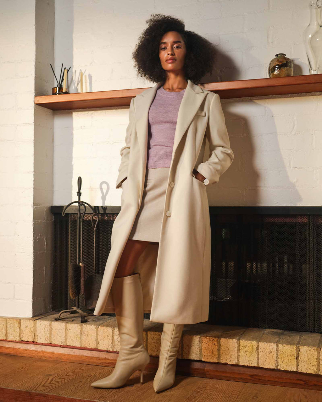 Cassandra Tailored Coat in ecru — full-length view 3