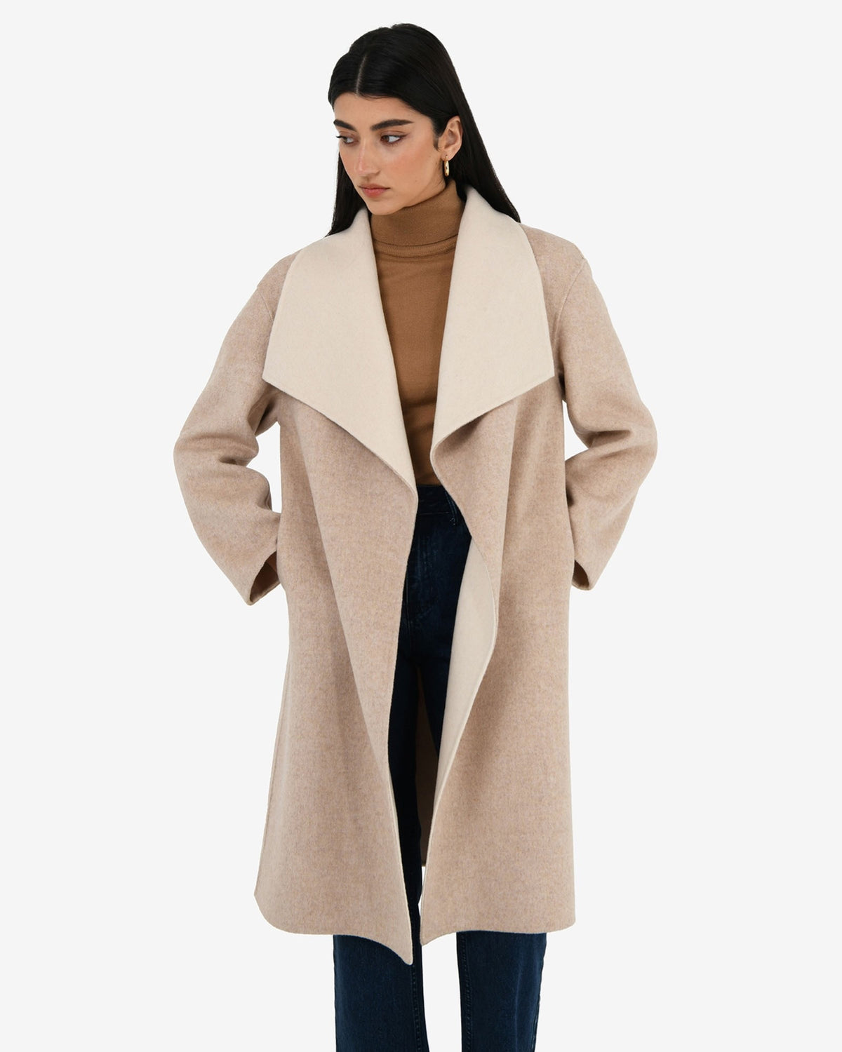 Diana Wool Blend Cocoon Coat in oat marle — close-up view 2