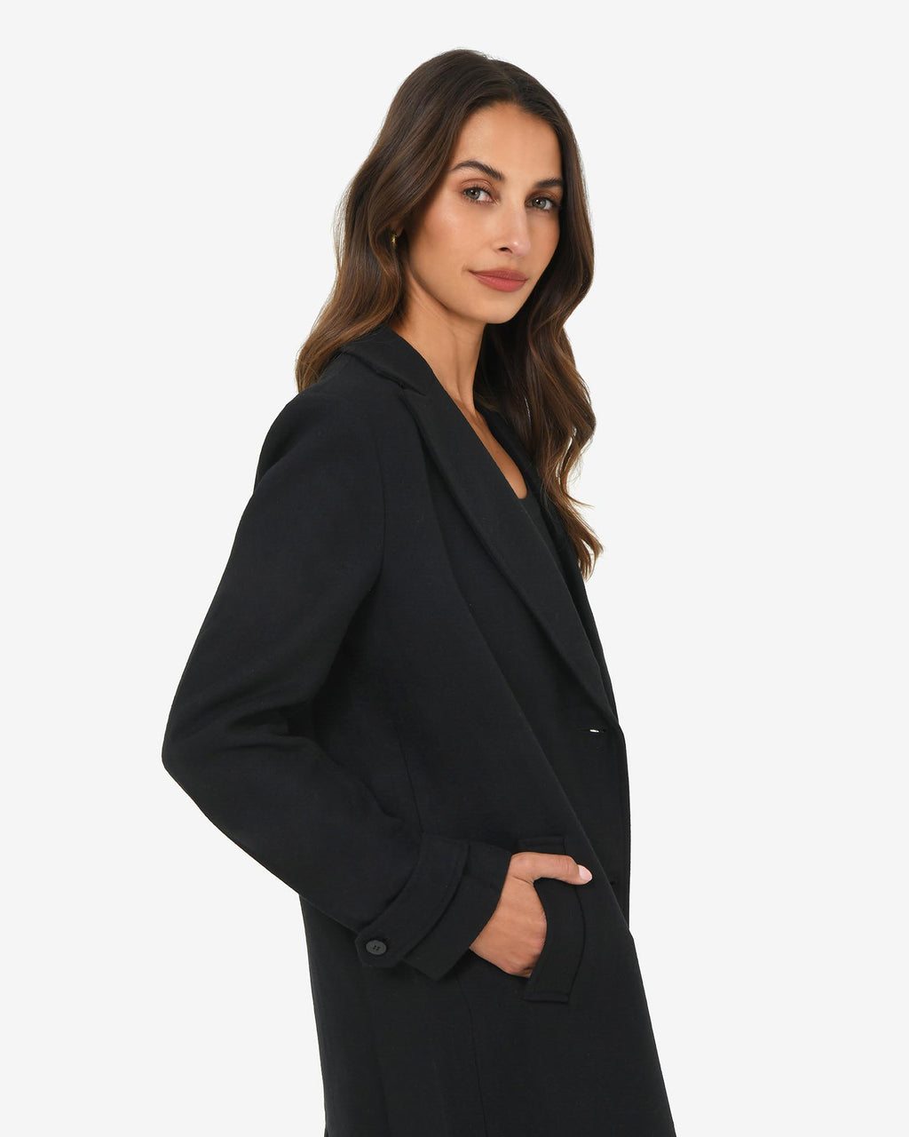Jacquie Double Breasted Coat in black — side view 2