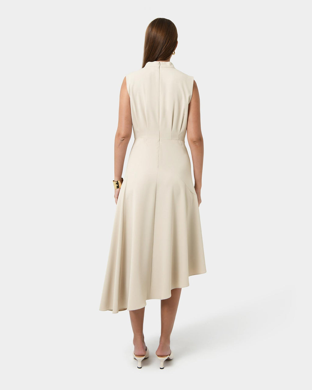 Polly Bias Midi Dress in ecru — back view