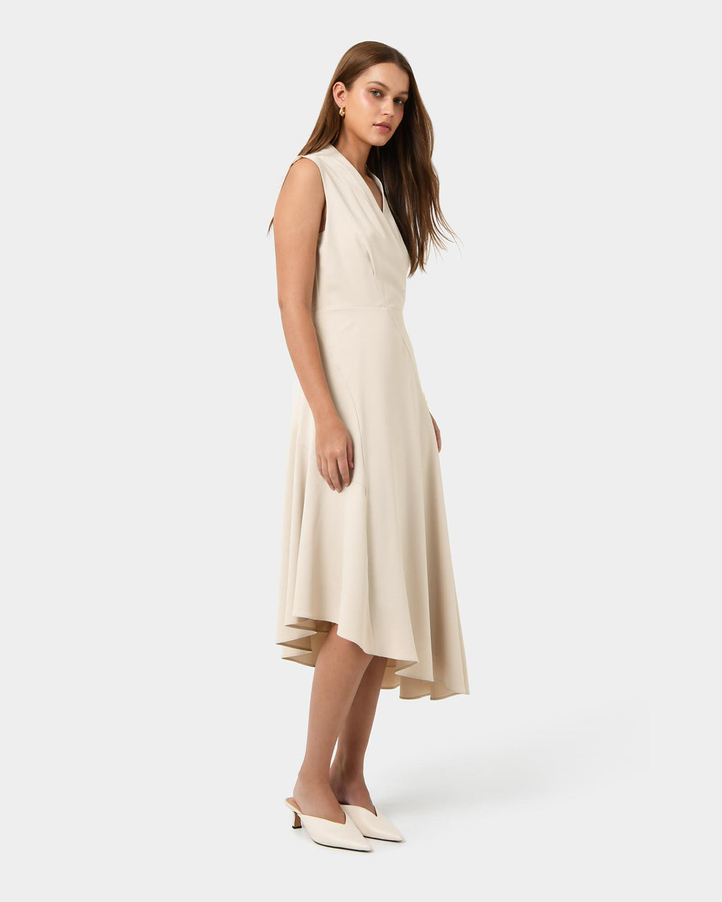 Polly Bias Midi Dress in ecru — side view