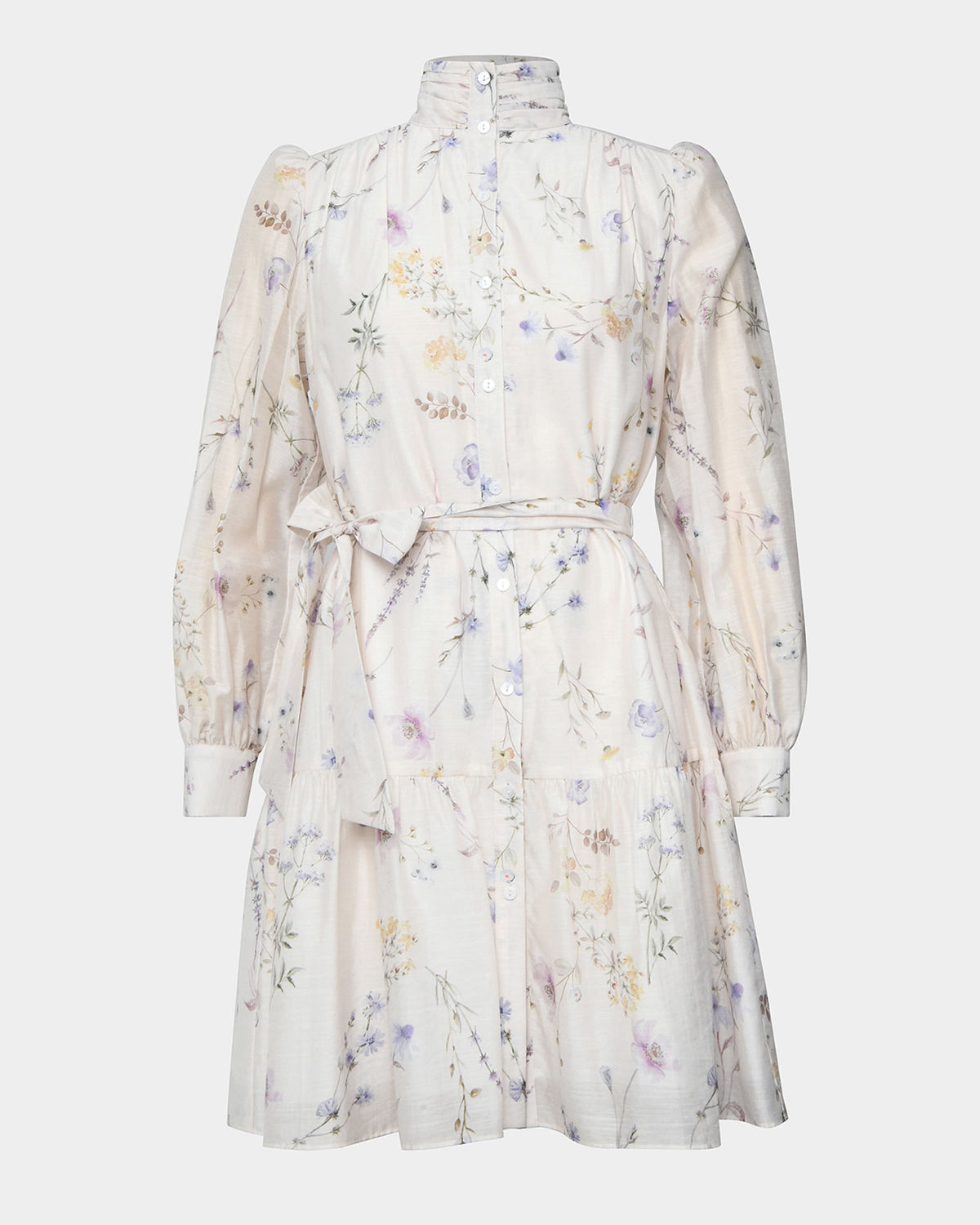 Aurae Floral Tiered Dress in ivory floral — product-only view