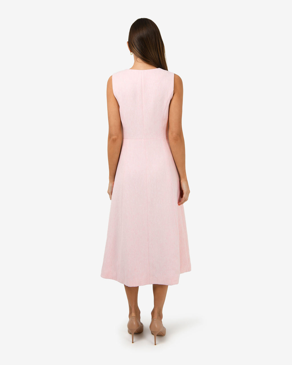 Valena Tweed Midi Dress in pastel pink — back view