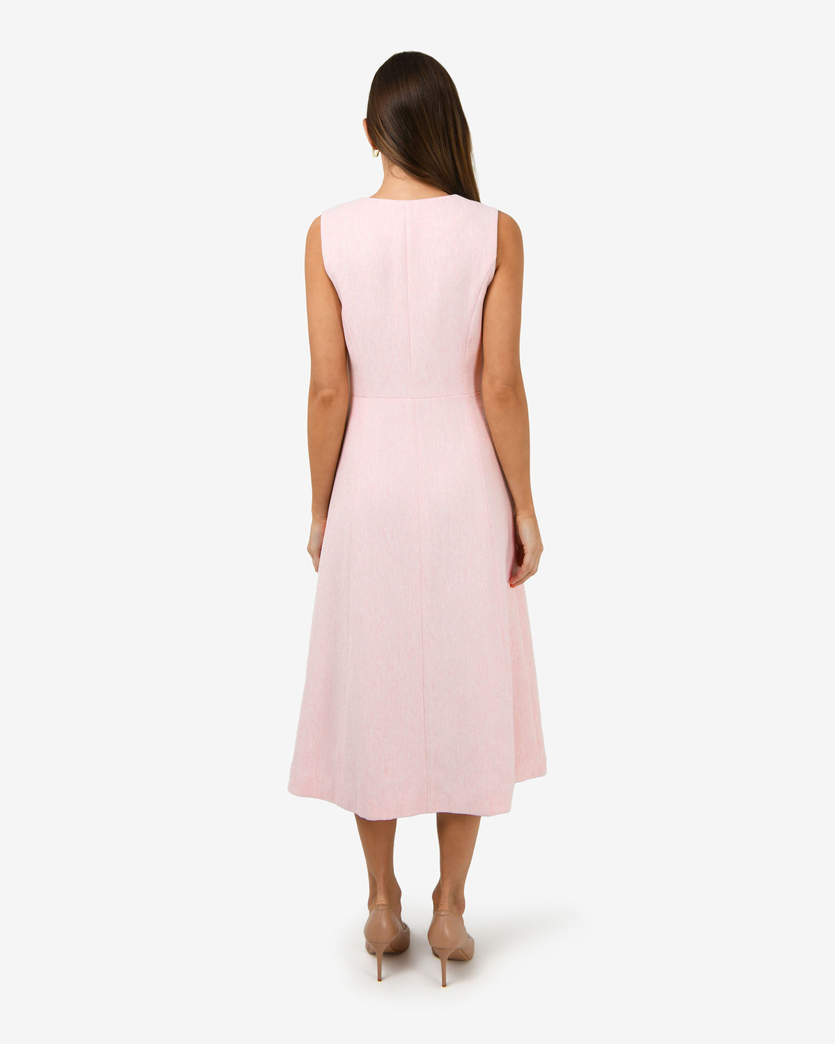 Valena Tweed Midi Dress in pastel pink — back view