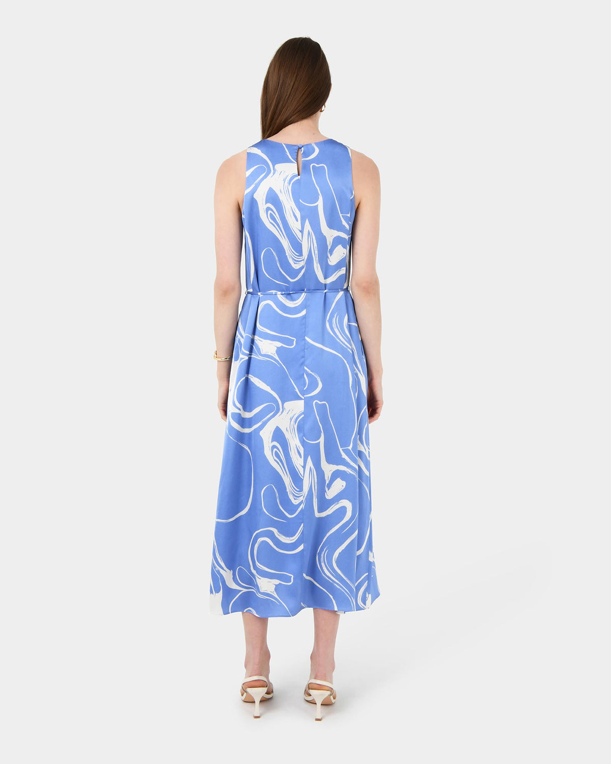 Gretchen Printed Midi Dress in blue swirl — back view