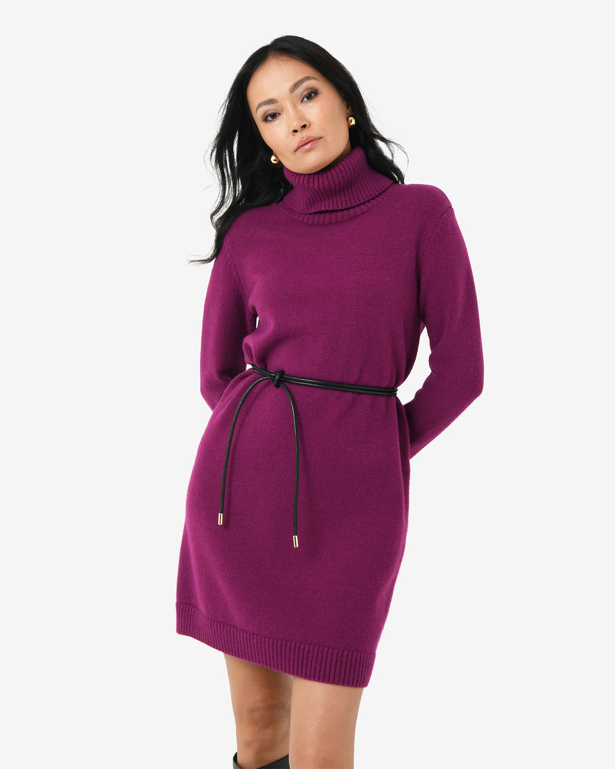Sasha Wool Blend Knit Dress in berry — close-up view