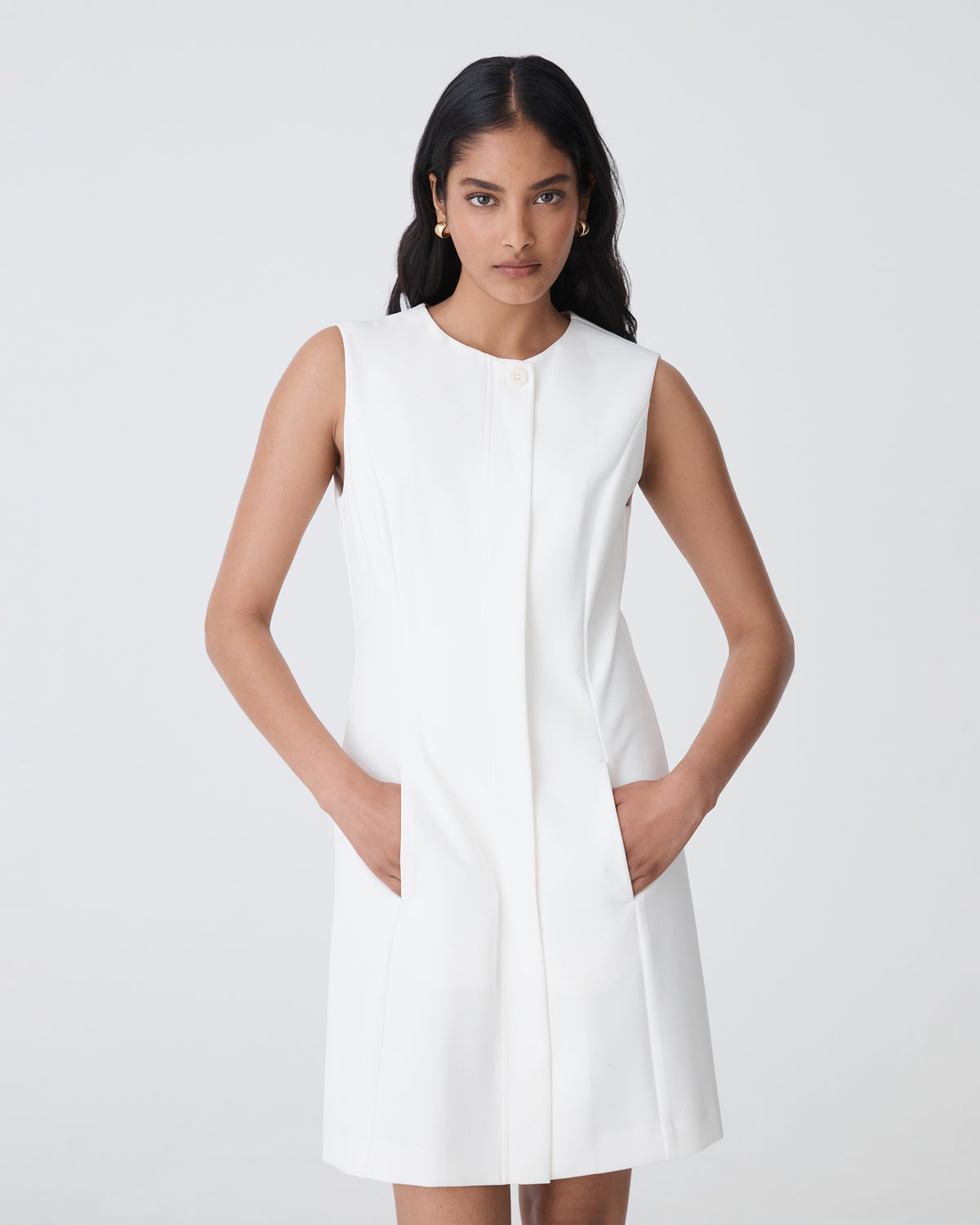 Pera Concealed Panel Dress in ivory — close-up view