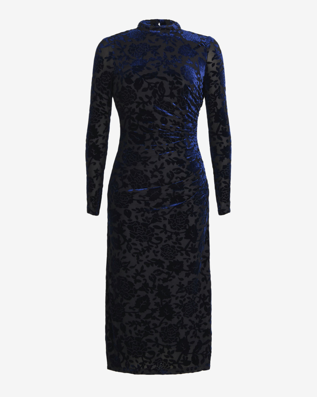 Sapphire Velvet Burnout Dress in blue velvet — product-only view