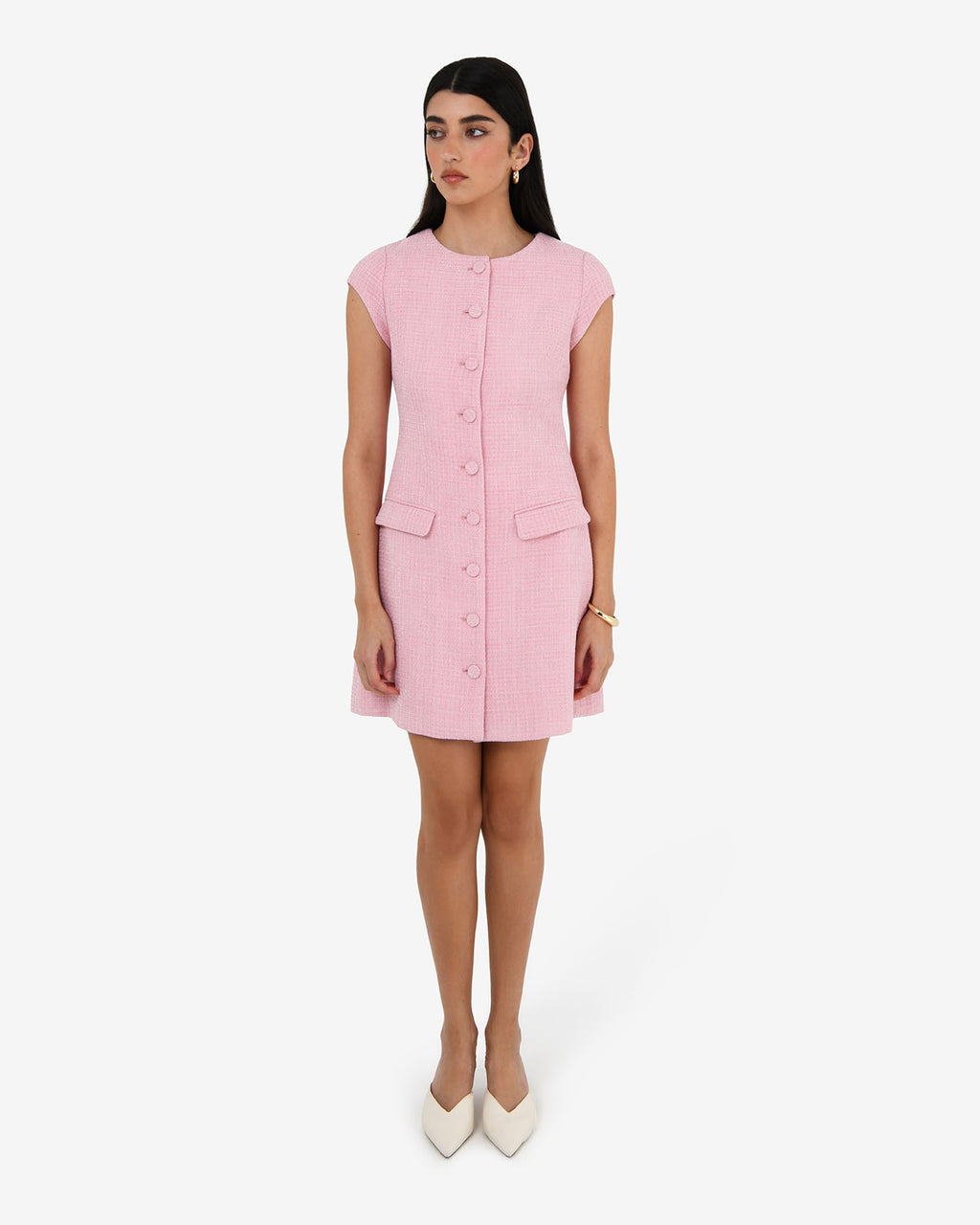 Cynthia Tweed Short Dress in pink — full-length view 2