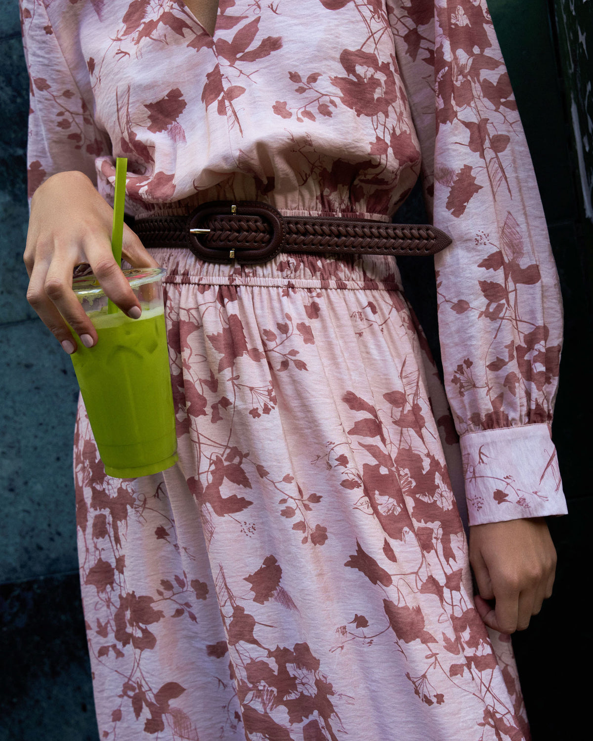 Lesley Tiered Floral Dress in pink floral — fabric detail 2