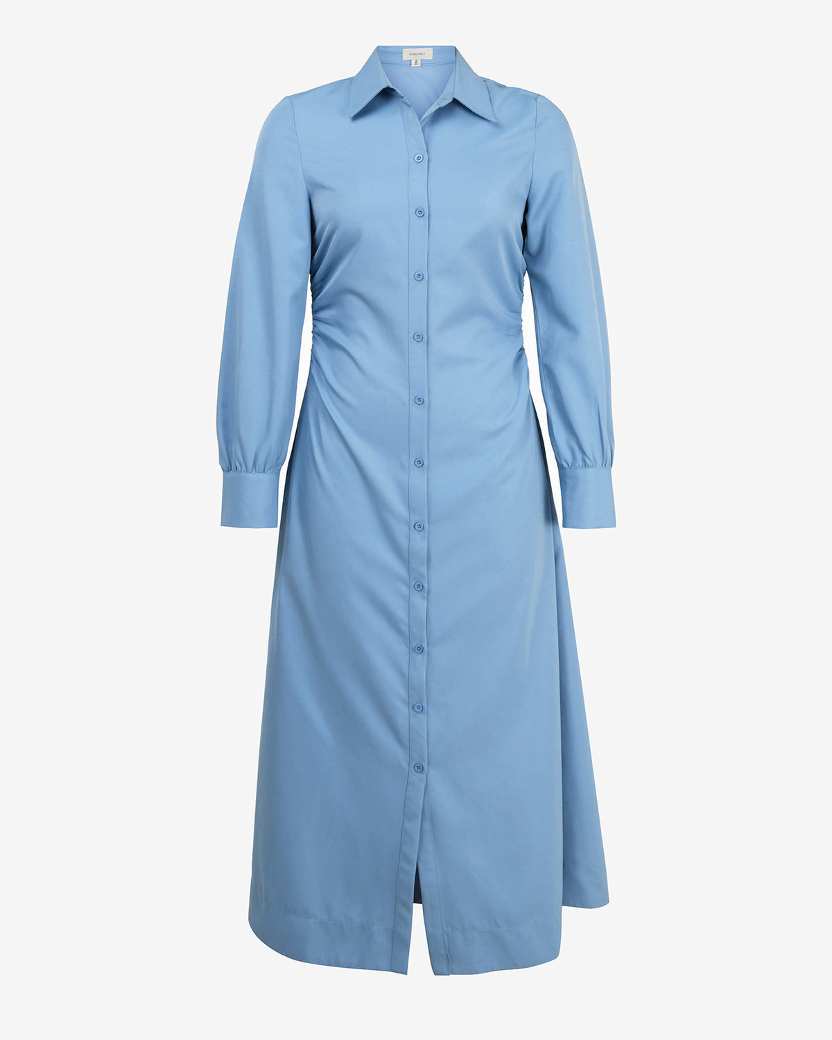 Lune Ruched Shirt Dress in dusk blue — product-only view