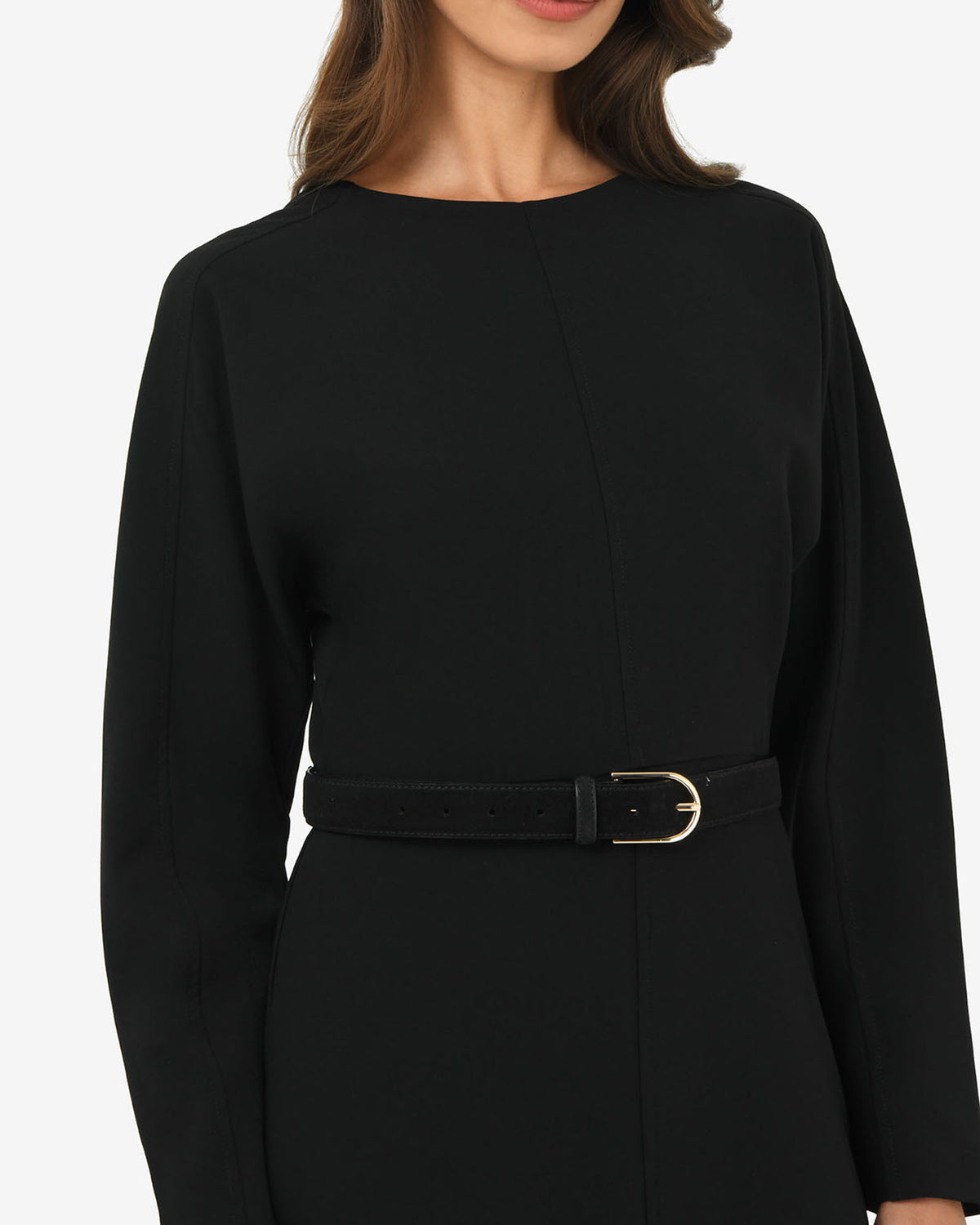 Karina Dolman Midi Dress in black — fabric detail