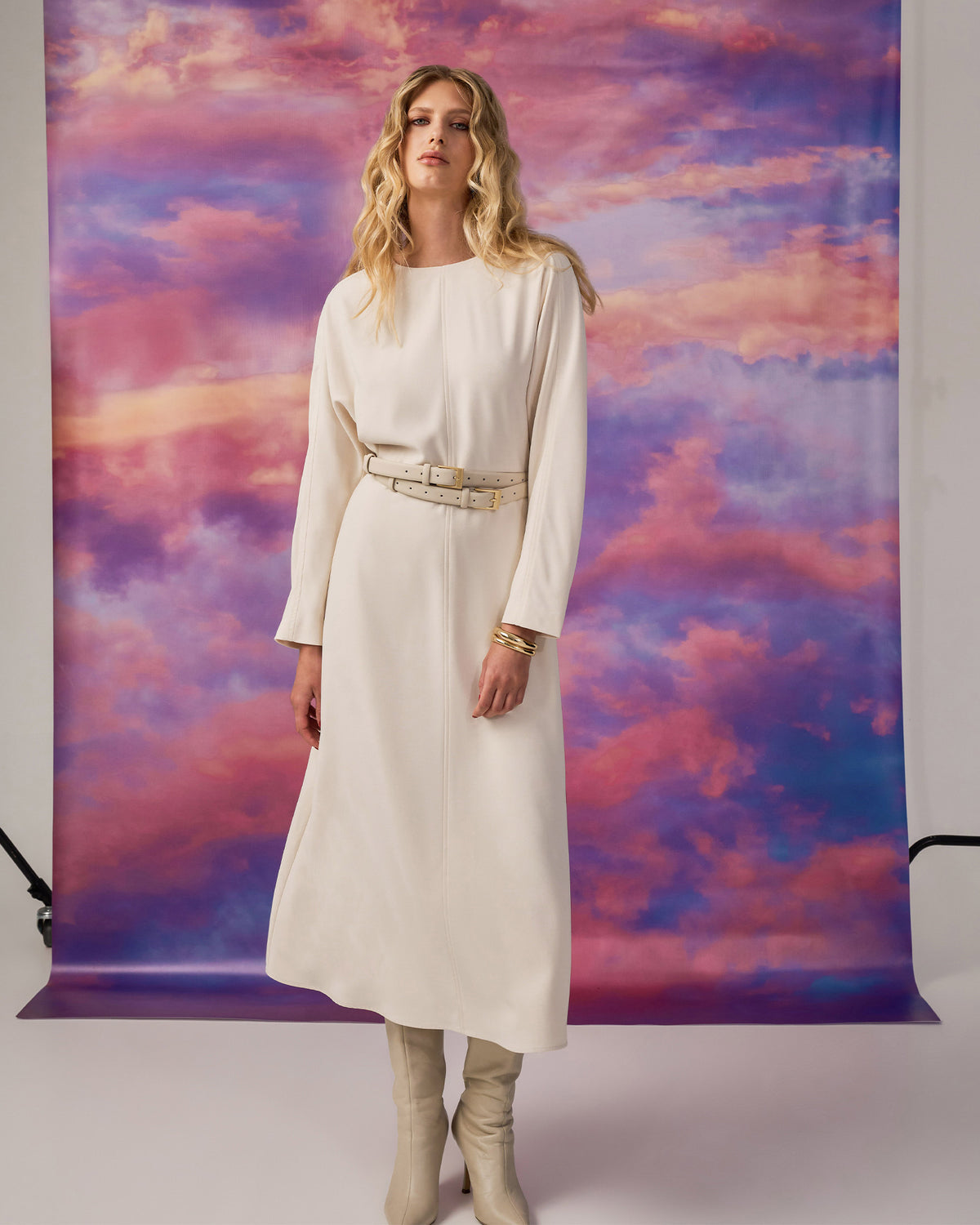 Karina Dolman Midi Dress in ecru — alternate view