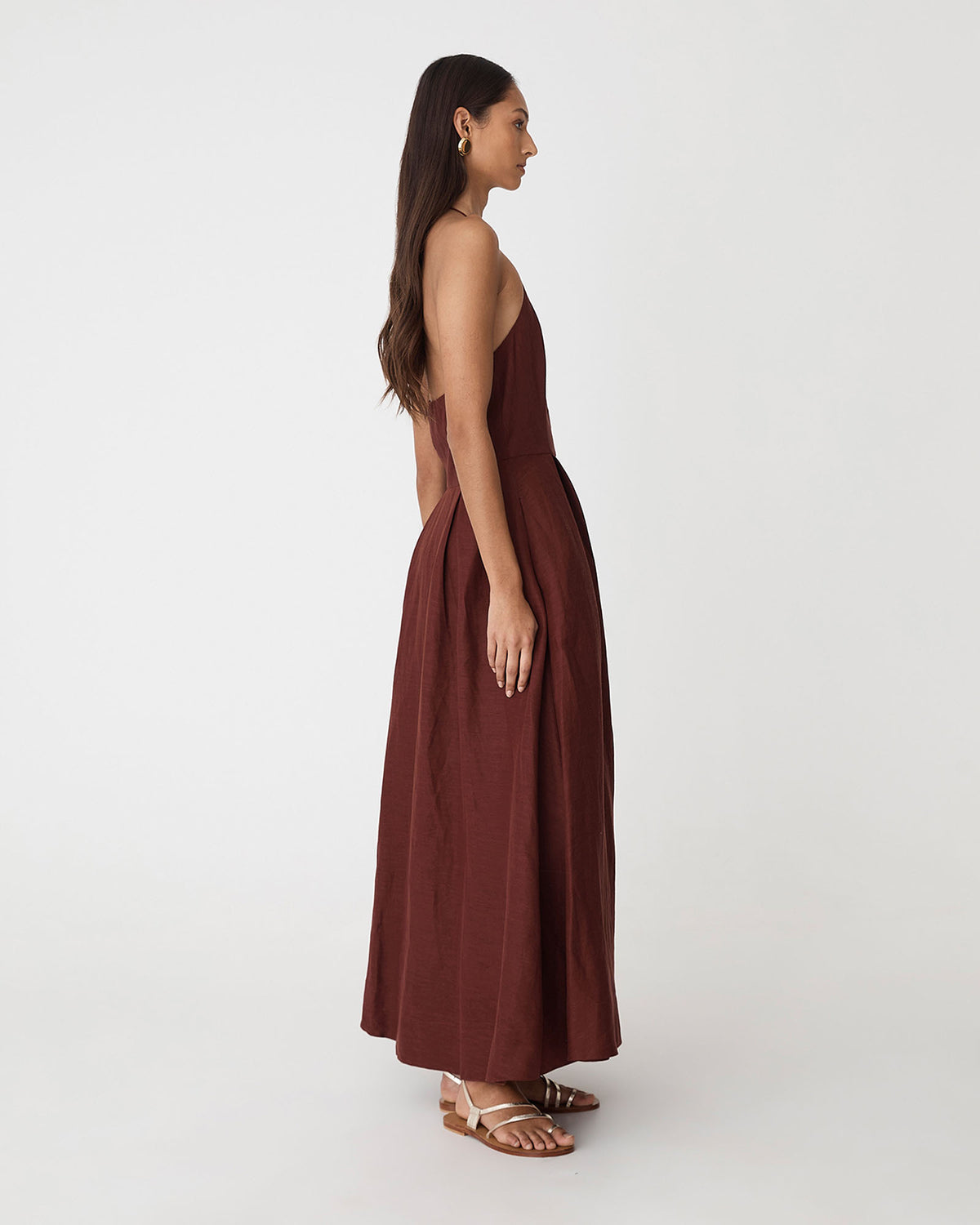 Lennie Halter Maxi Dress in brick — side view