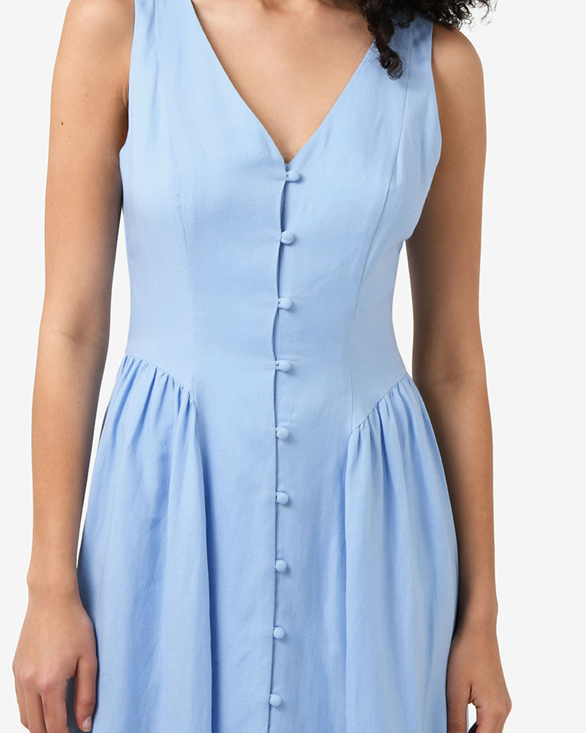 Kendal Linen Blend Dress in periwinkle — fabric detail