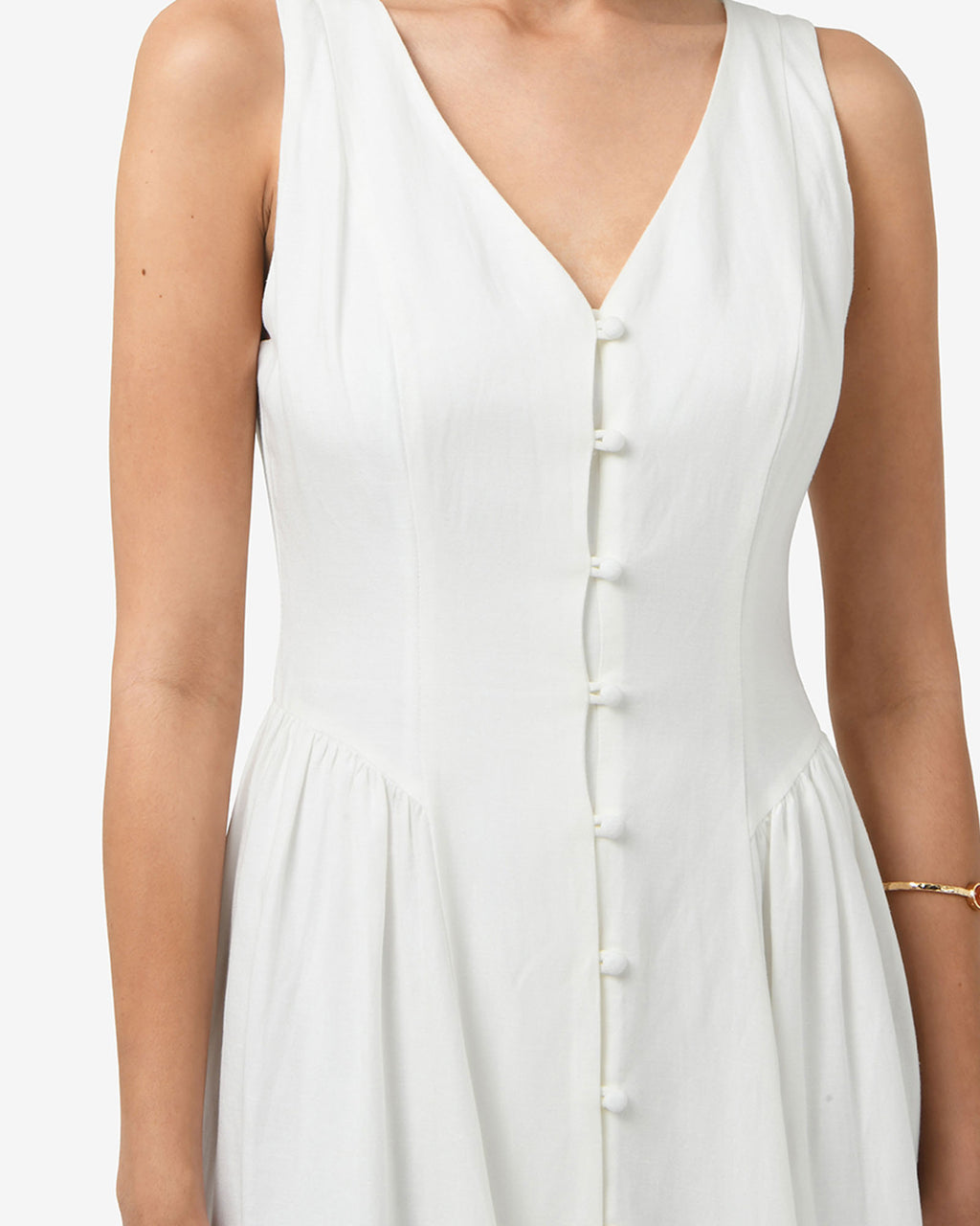 Kendal Linen Blend Dress in white sugar — fabric detail