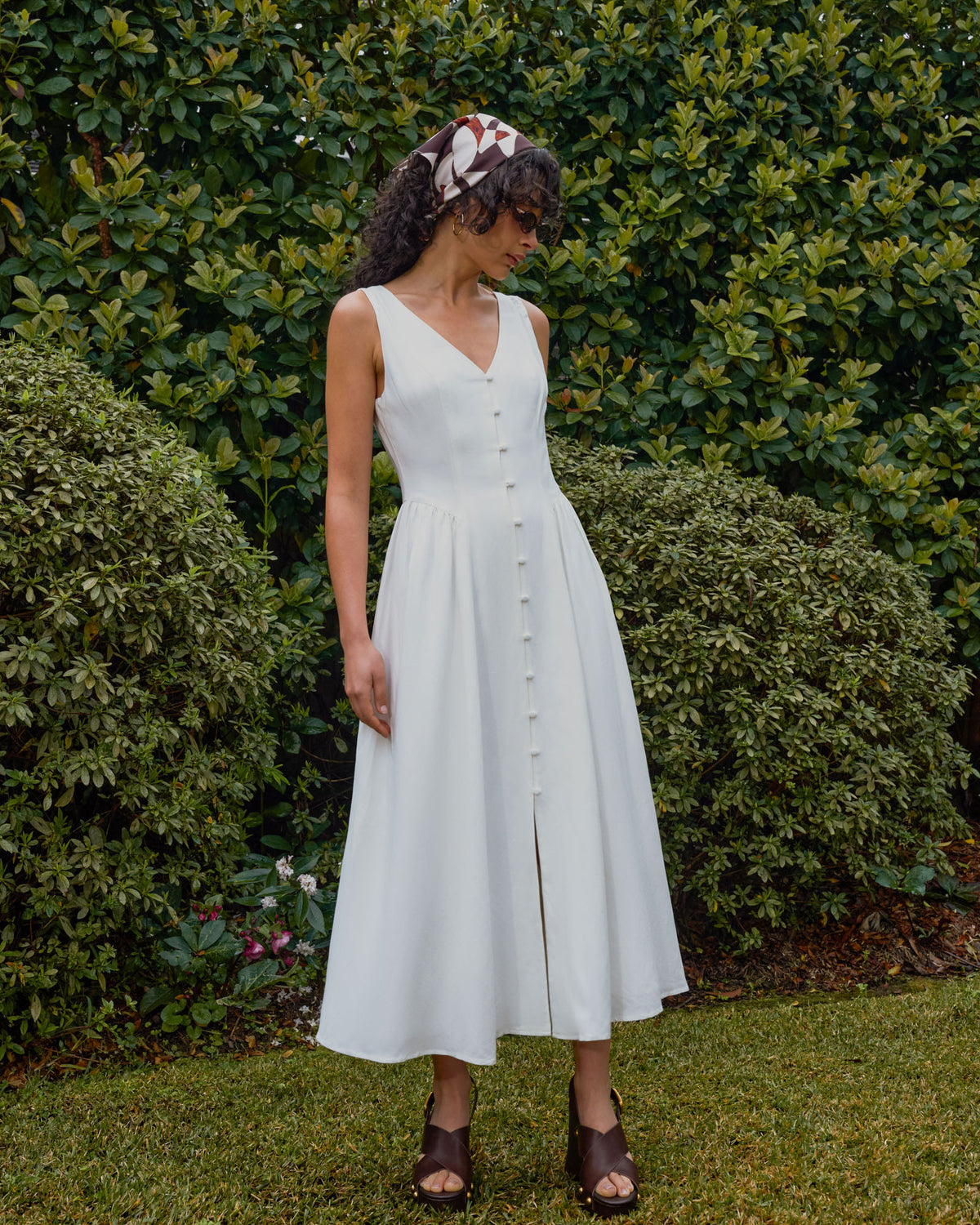 Kendal Linen Blend Dress in white sugar — alternate view
