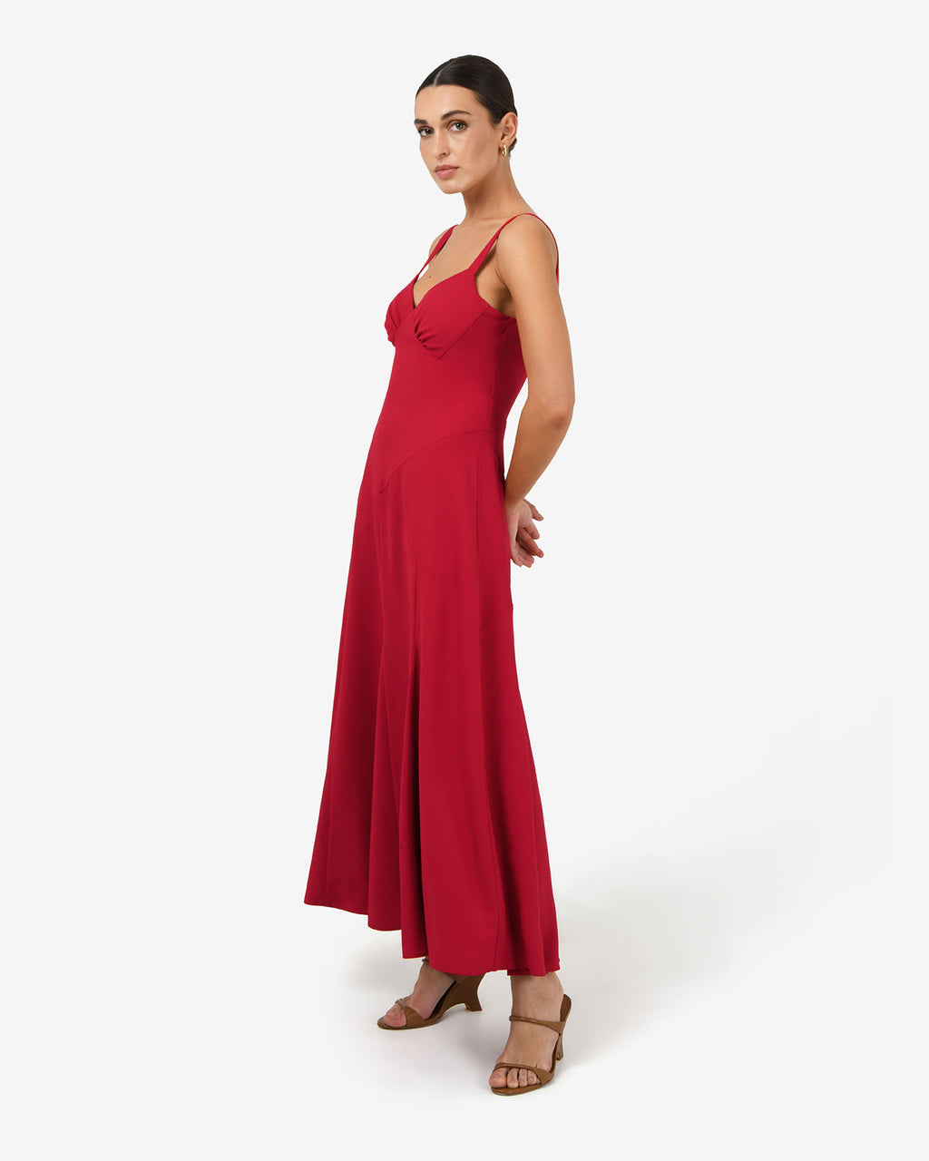 Maria Godet Panel Dress in crimson — side view