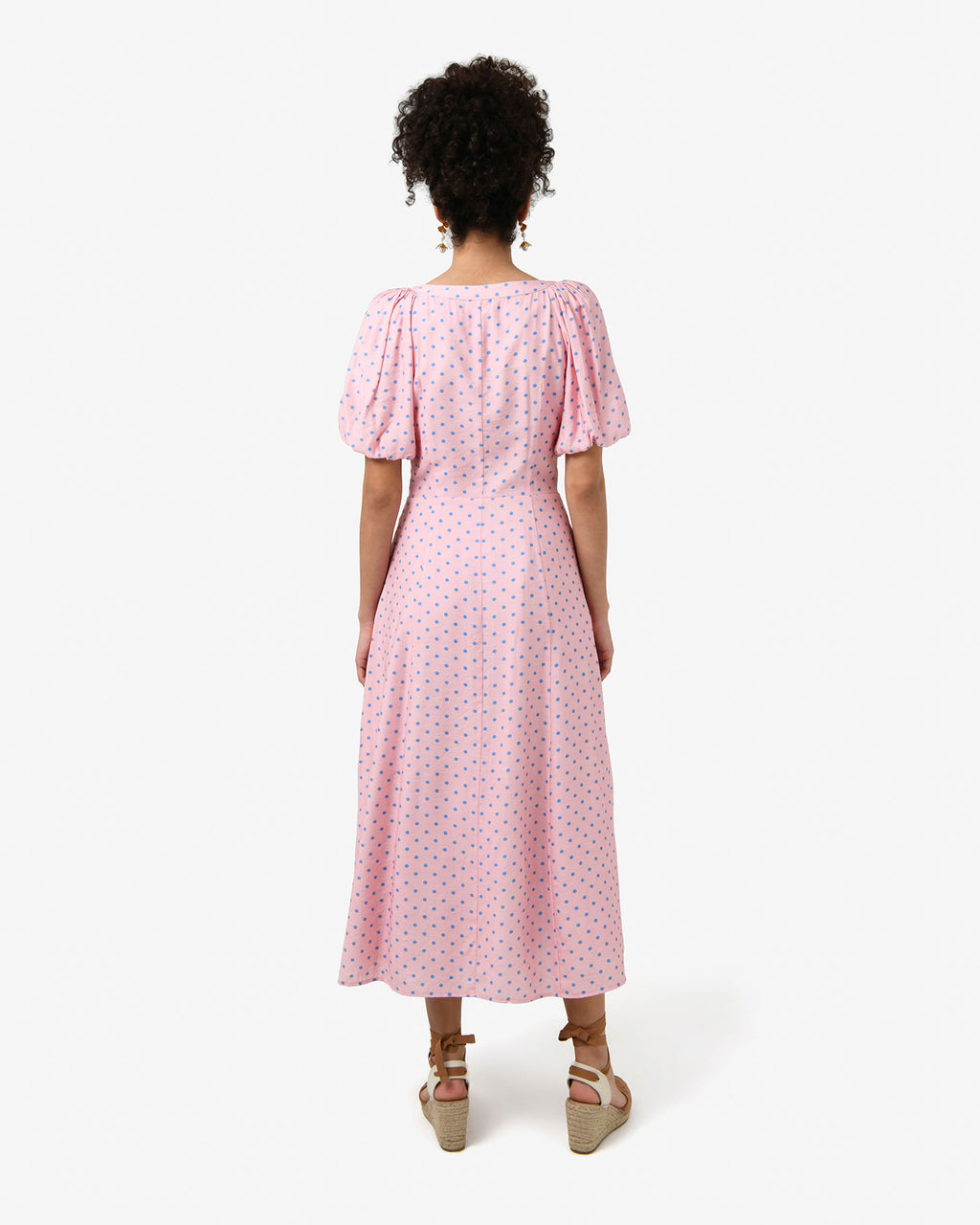 Almeria Polka Dot Dress in pink blue — back view