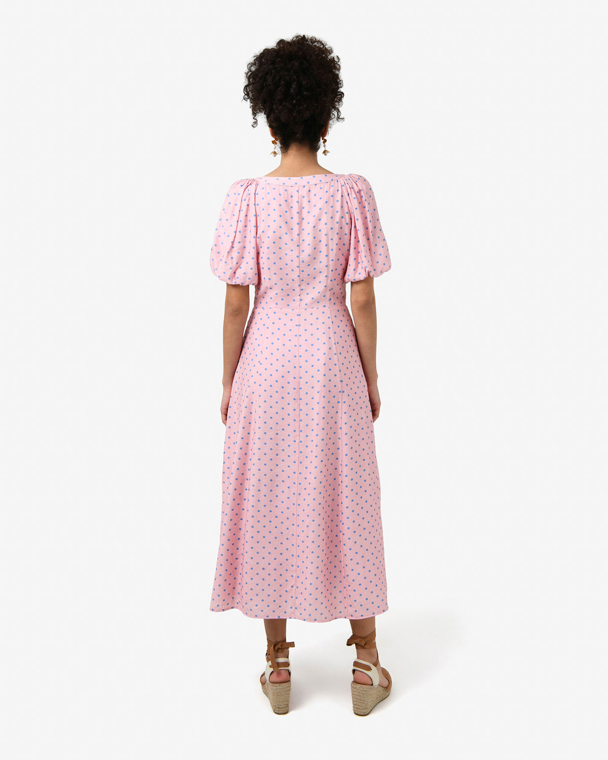 Almeria Polka Dot Dress in pink blue — back view