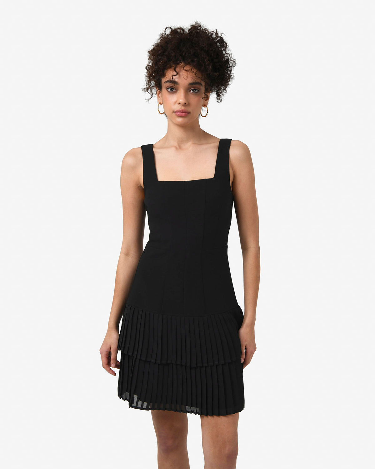 Francis Drop Waist Mini Dress in black — close-up view
