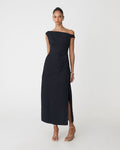 Afina One Shoulder Twist Dress in black — full-length view