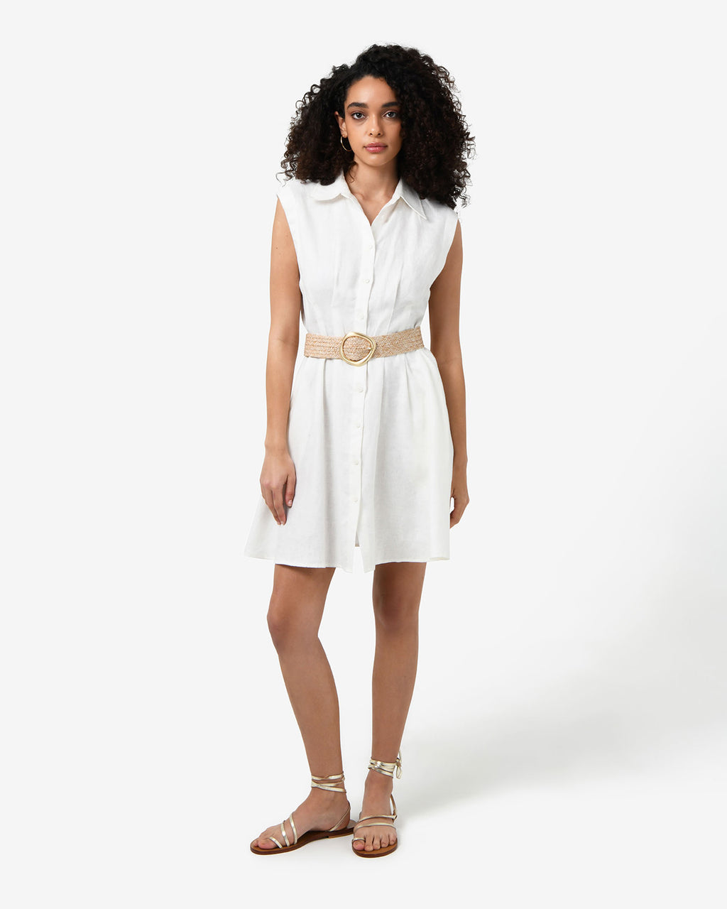 Ami Linen Mini Beach Dress in ivory — full-length view 2