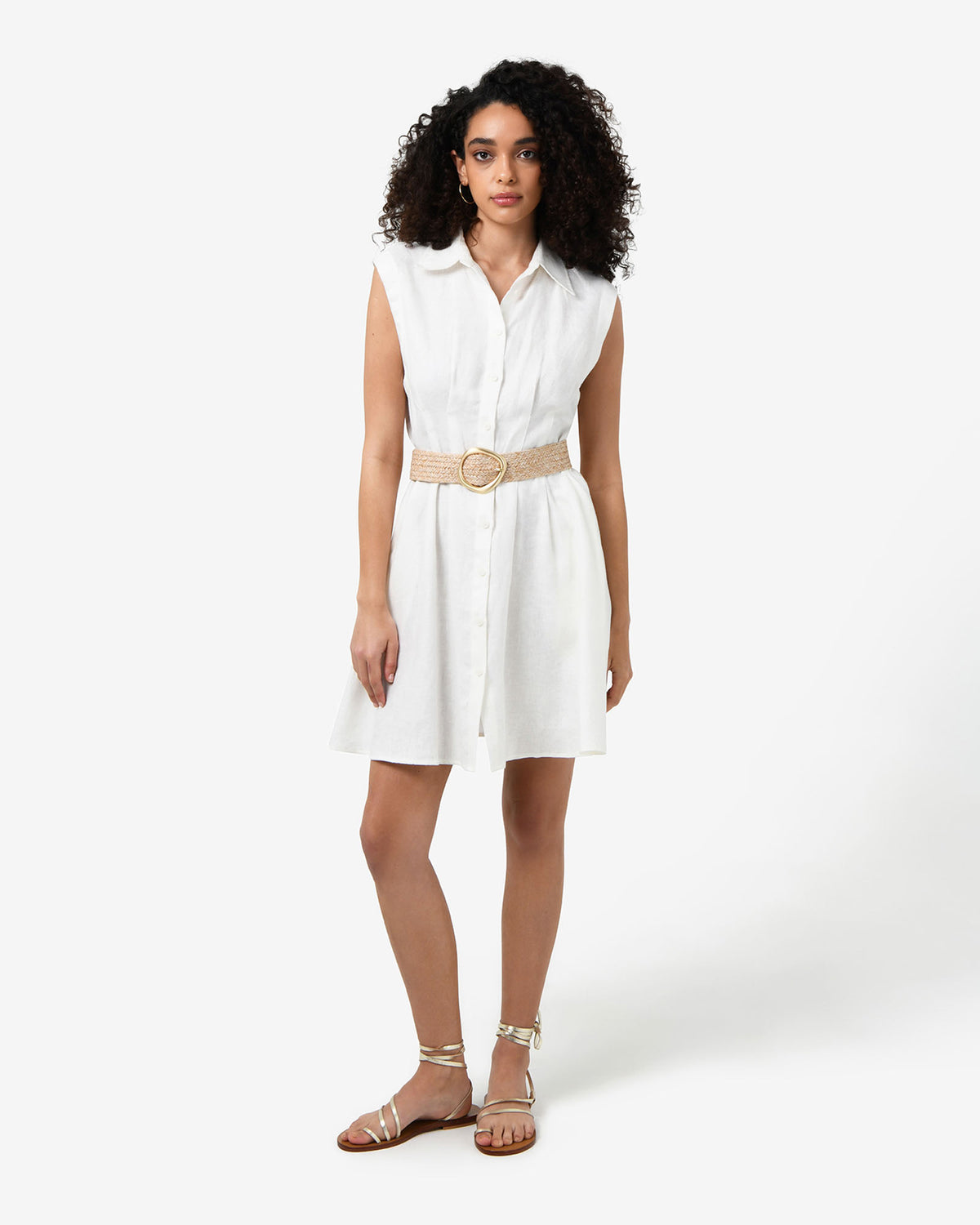 Ami Linen Mini Beach Dress in ivory — full-length view 2