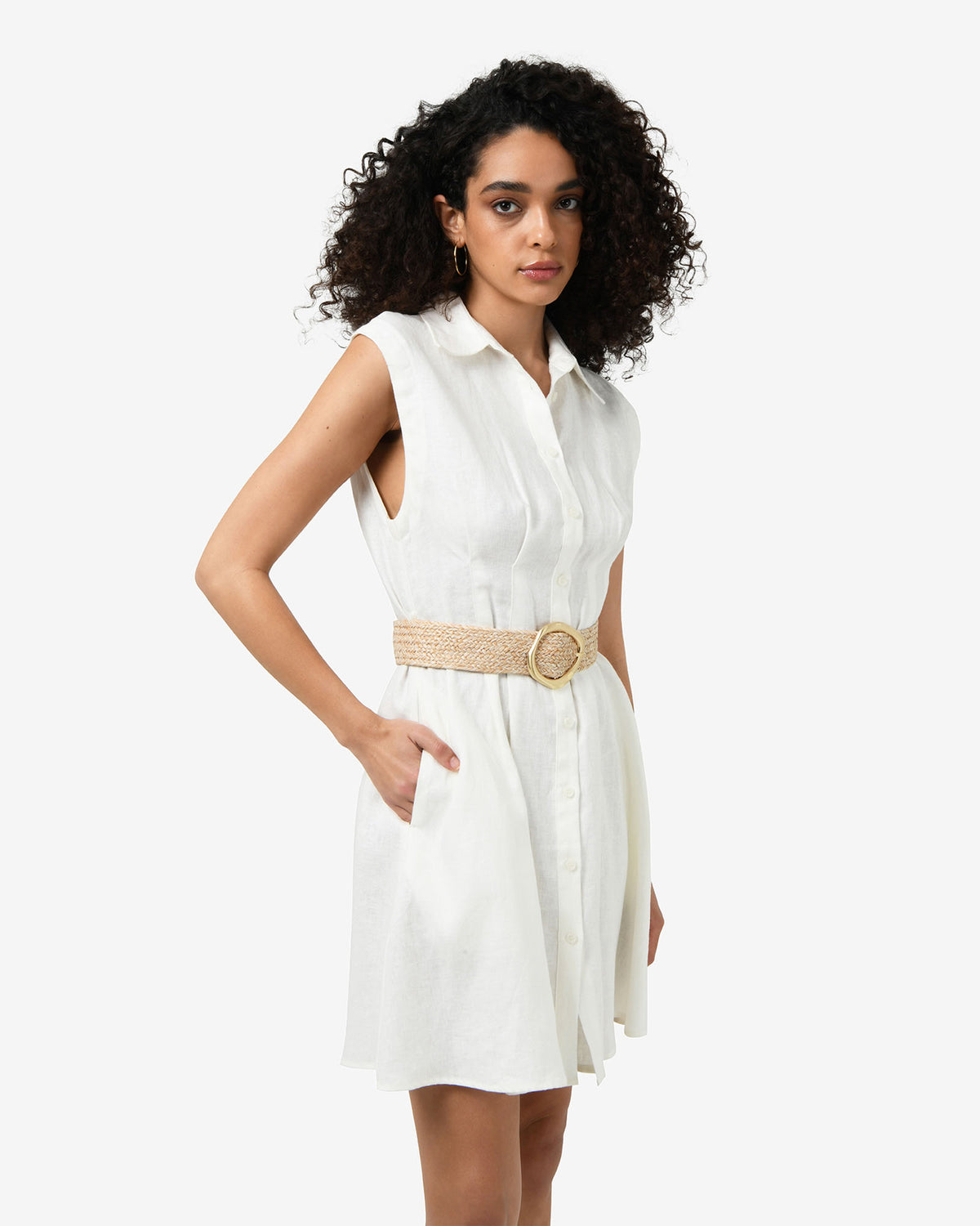 Ami Linen Mini Beach Dress in ivory — side view
