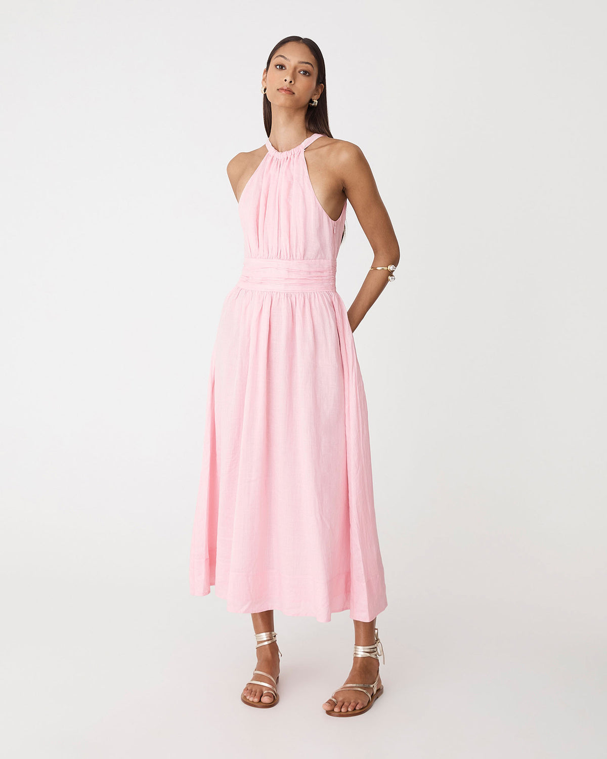 Miami Gathered Neck Hemp Dress in blush pink — full-length view 2