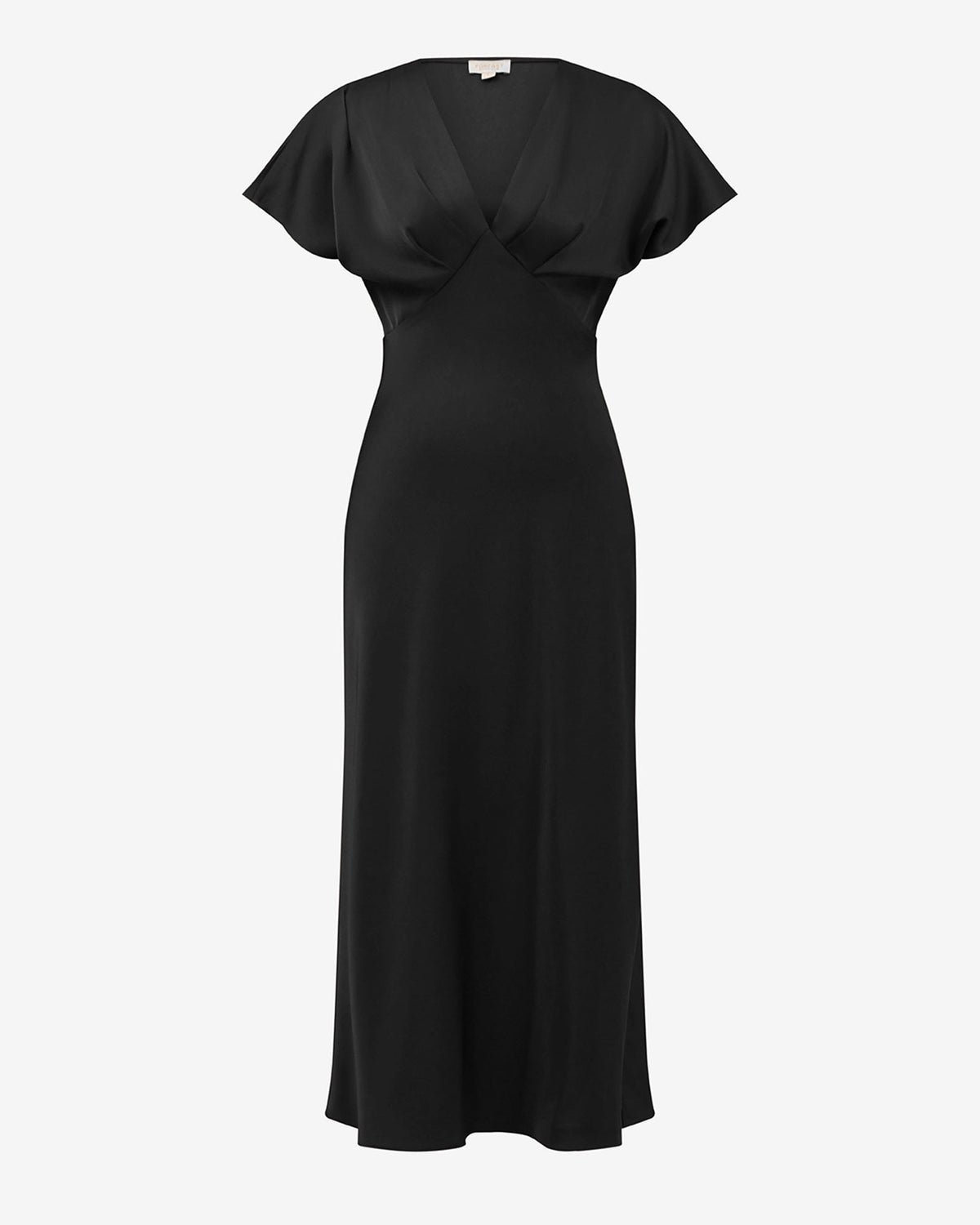 Catalina V-Neck Satin Dress in black — product-only view