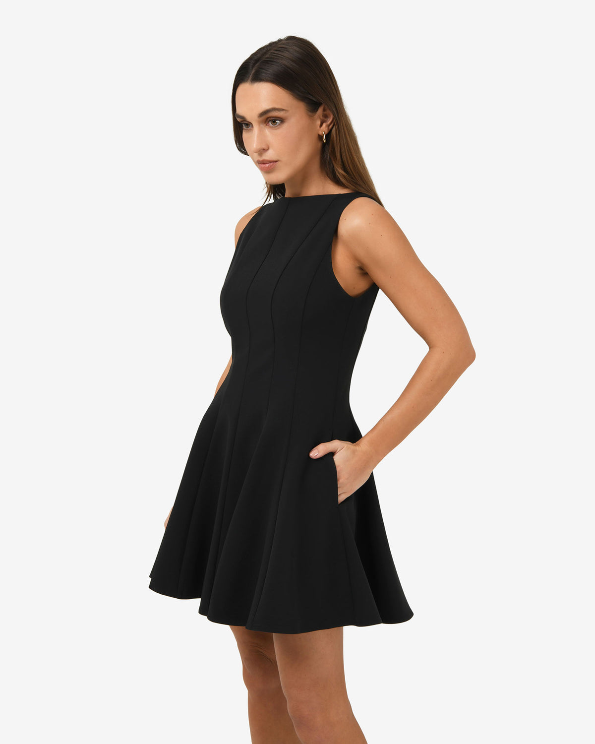 Sandy Panel Mini Dress in black — side view