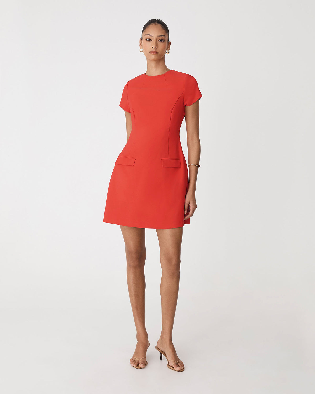 Hannah Tailored Mini Dress in vermilion — full-length view