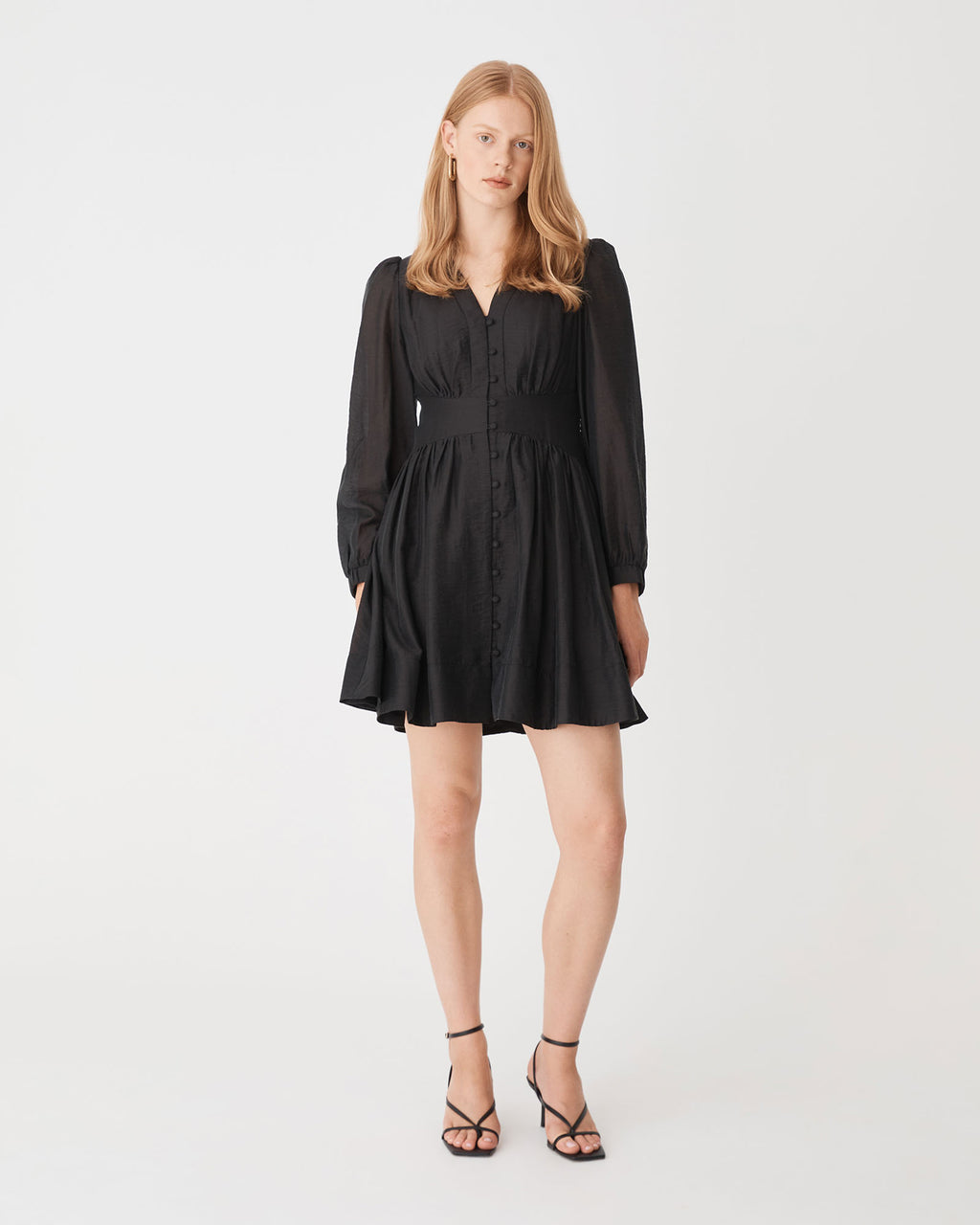 Paloma V-Neck Mini Dress in black — full-length view 2