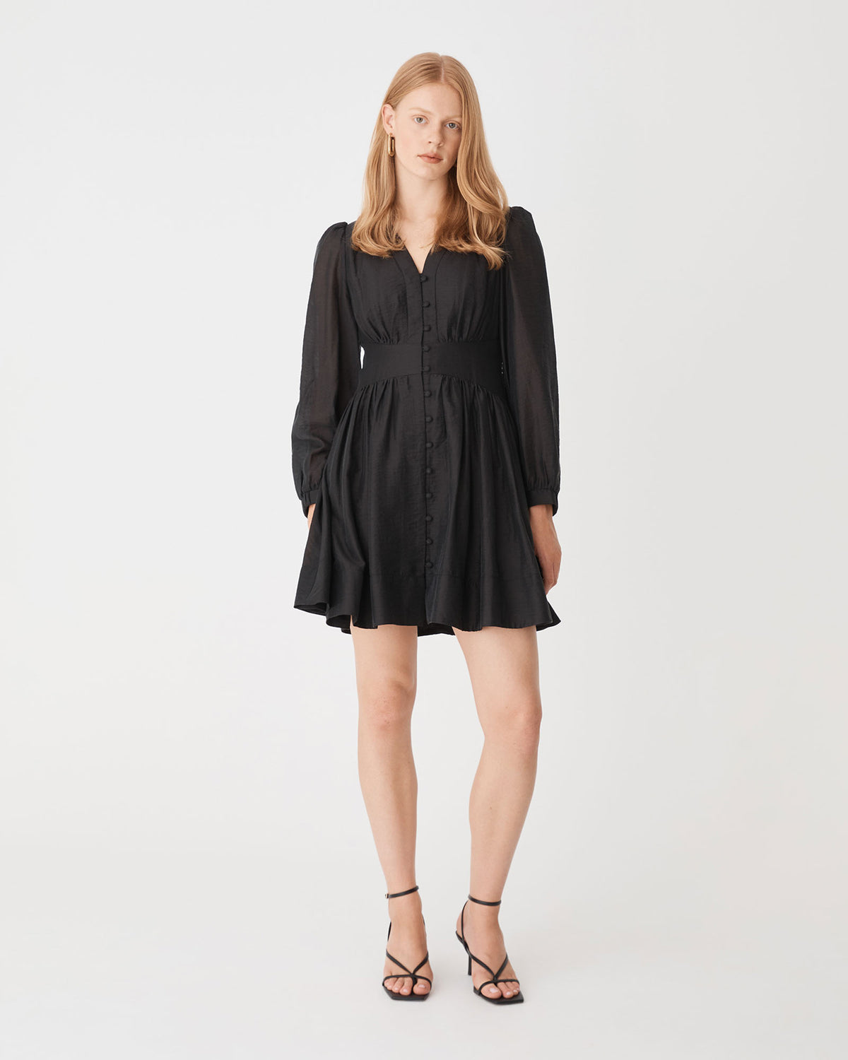Paloma V-Neck Mini Dress in black — full-length view 2