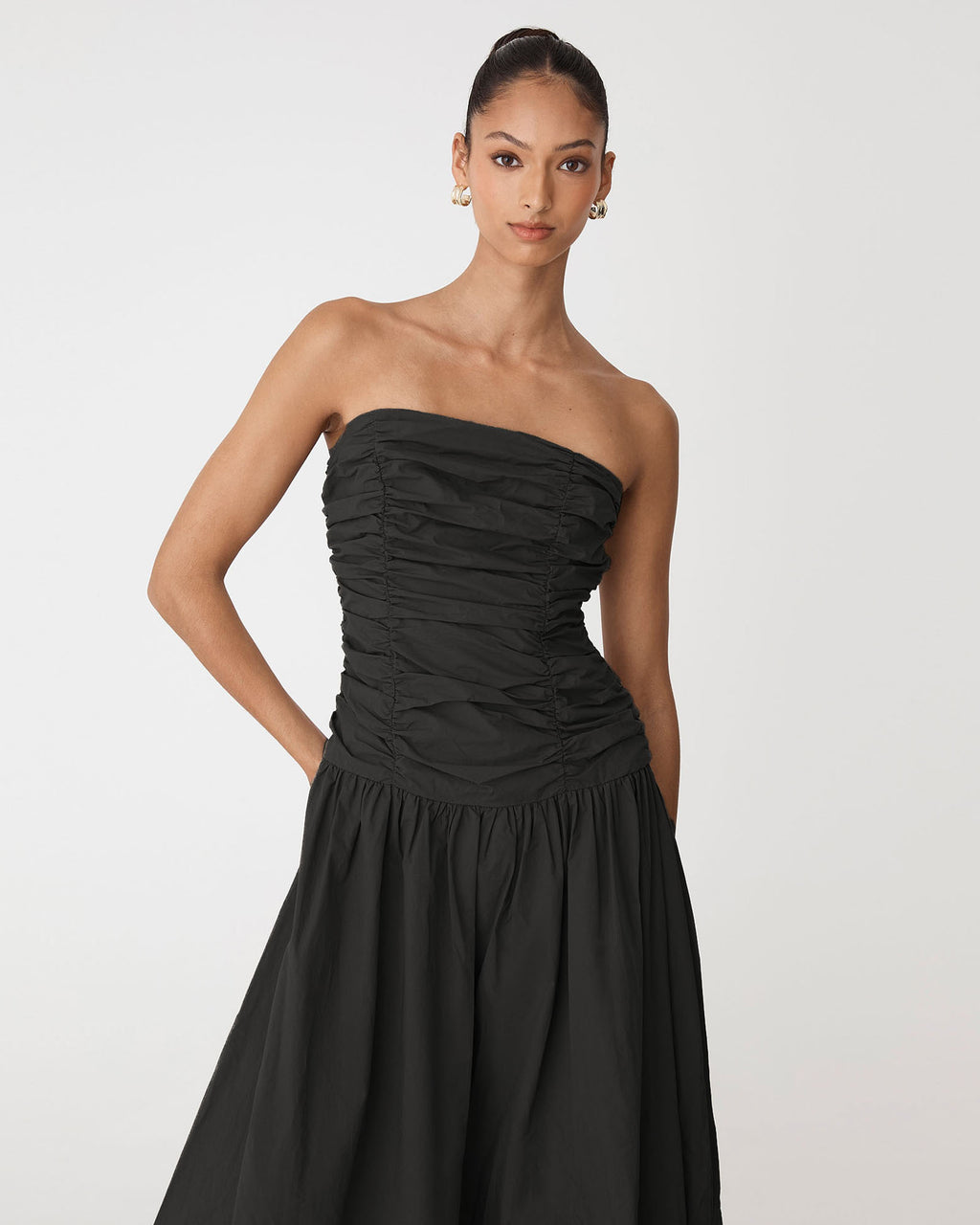 Cathy Cotton Modal Midi Dress in black — close-up view