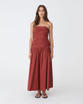 Cathy Cotton Modal Midi Dress in brick — full-length view